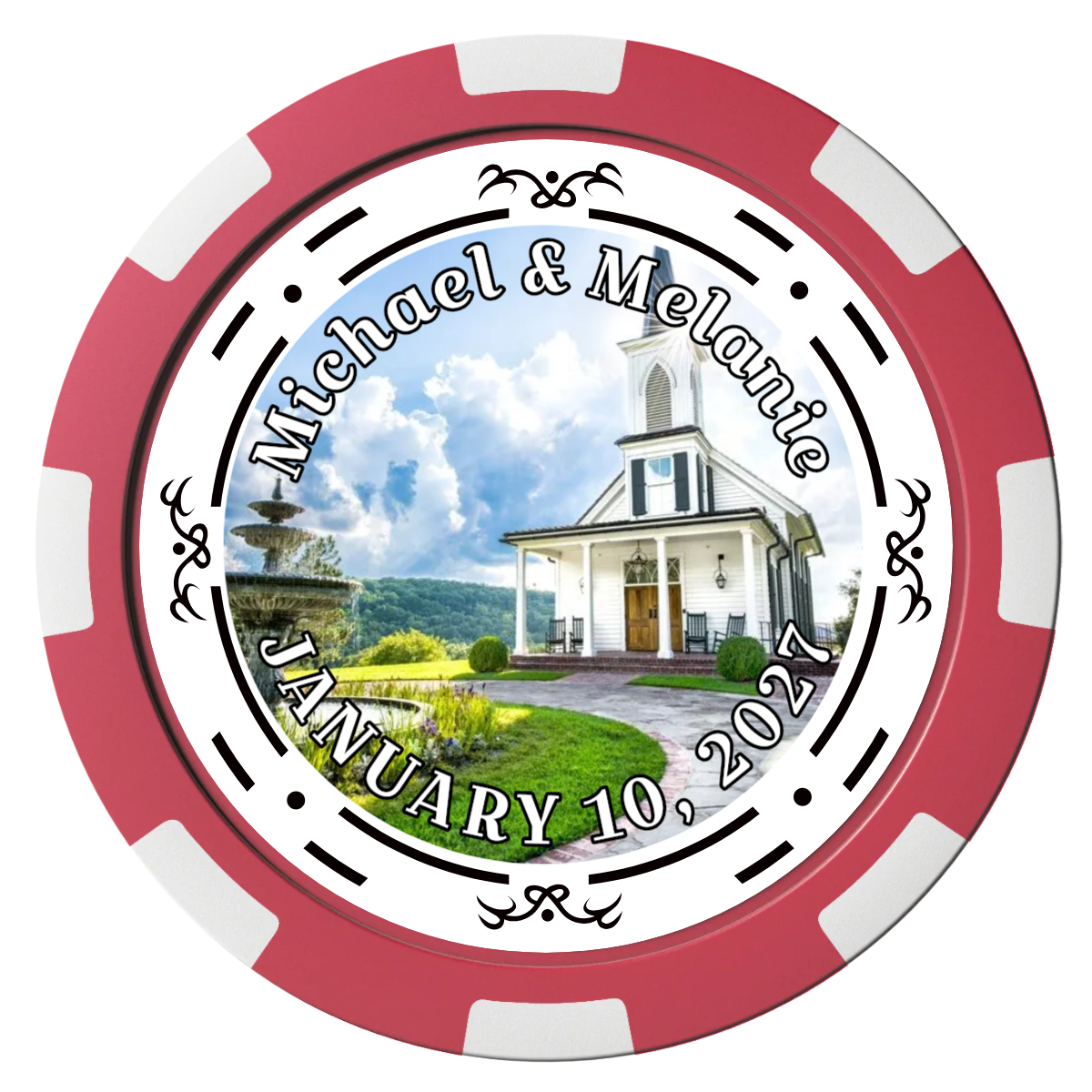 Save the Date Element Magnetic Composite Poker Chips - Red / 8 Spot - Back
