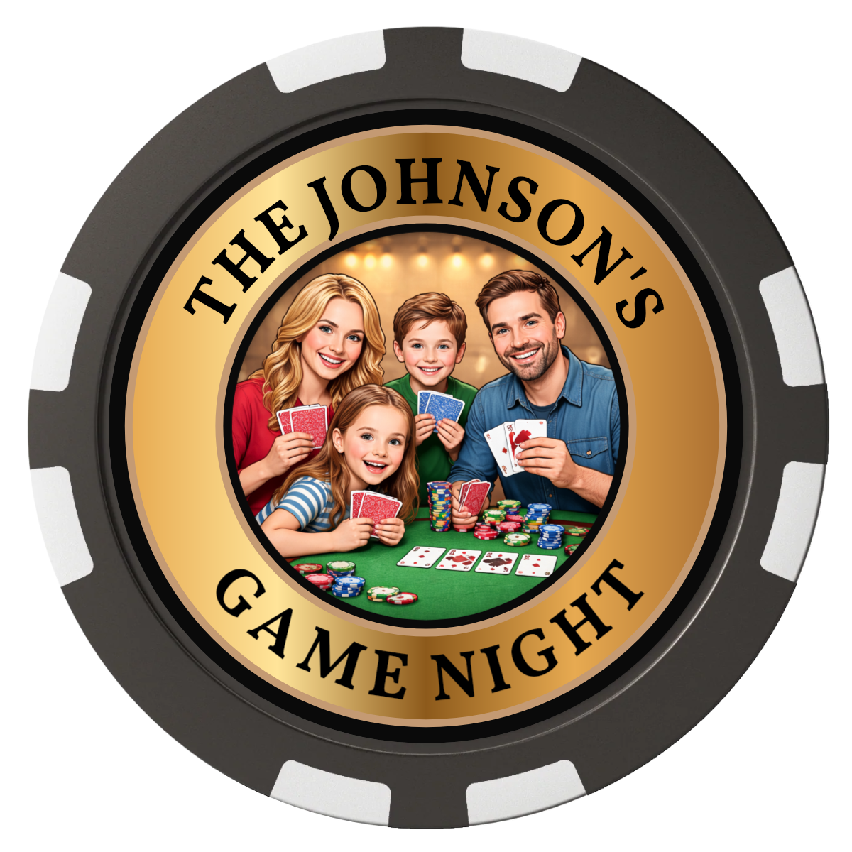 Family Game Night Composite Poker Chips - Black / 8 Stripe - Back