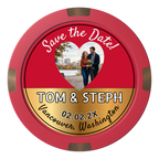 Save the Date Hearts Composite & Metal Hybrid Poker Chips - Red - Front