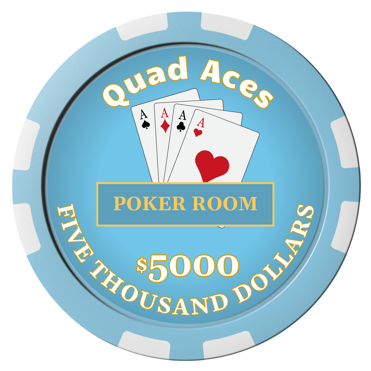 Quad Aces Composite Poker Chips - Light Blue / 8 Stripe - Front