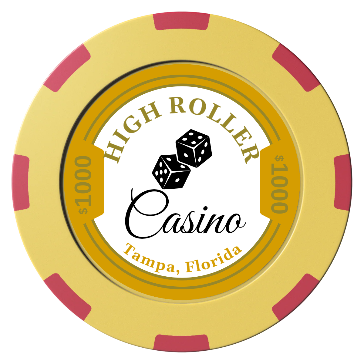 High Roller Casino Clay Poker Chips - Yellow / 8 Spot (2 Tone) / 40mm - Front