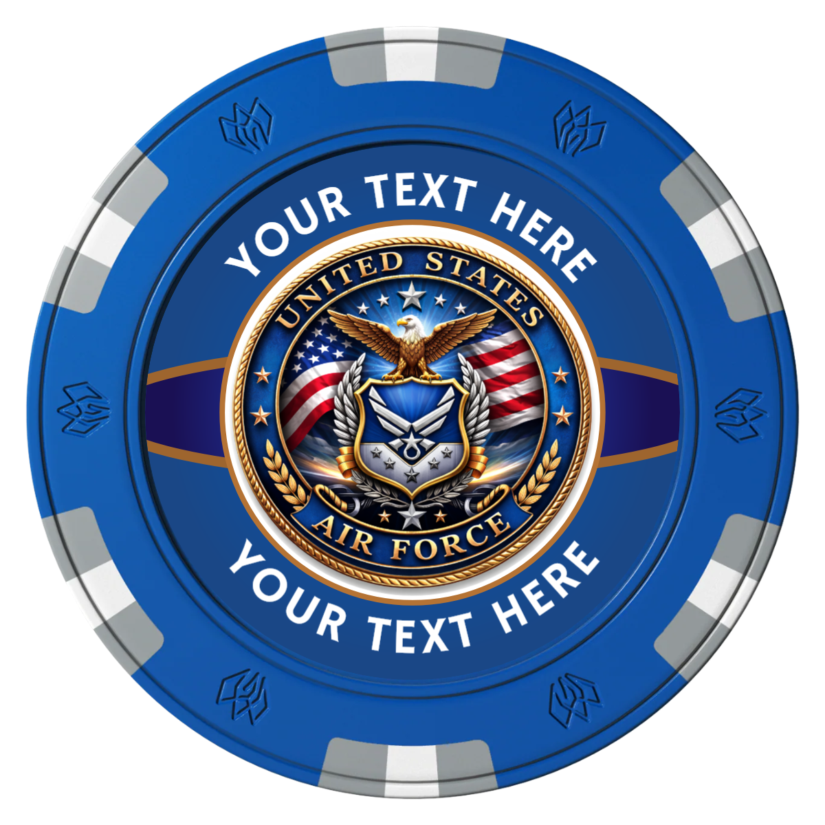 Air Force Clay Poker Chips - Blue / 6 Spot Gem / 40mm - Front