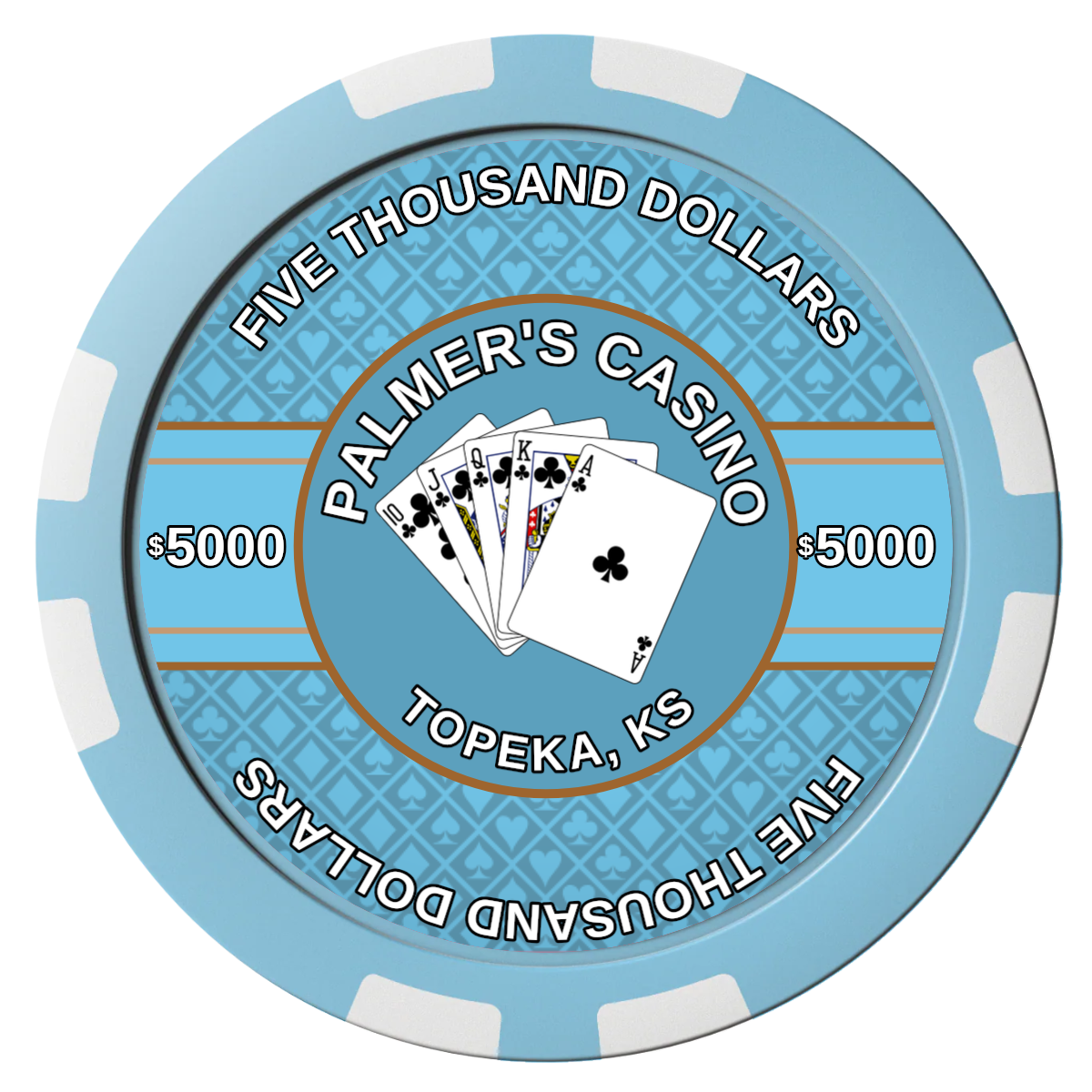 Palmer's Casino Composite Poker Chips - Light Blue / 8 Stripe - Front