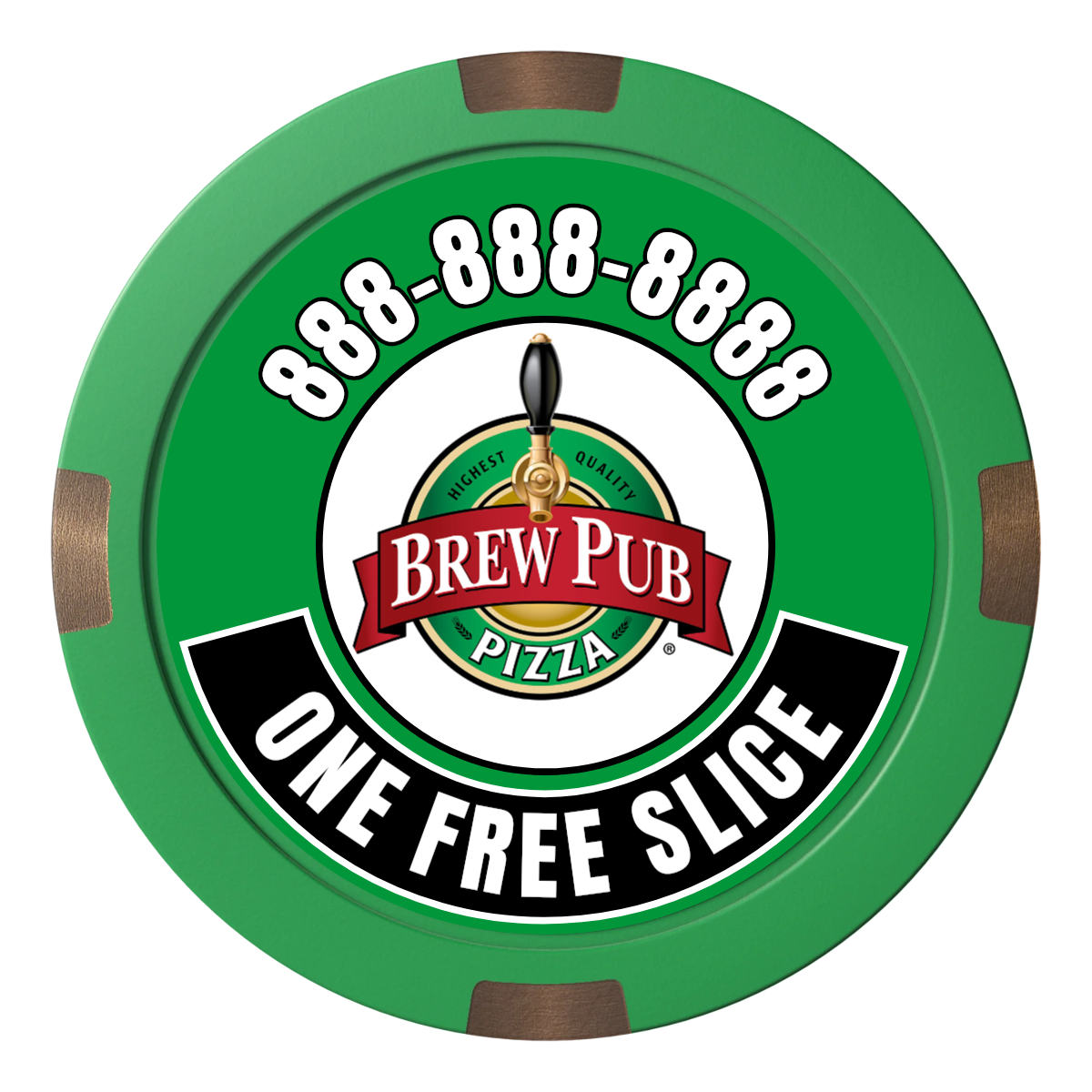Brew Pub or Pizzeria with Logo Composite & Metal Hybrid Poker Chips - Green - Front