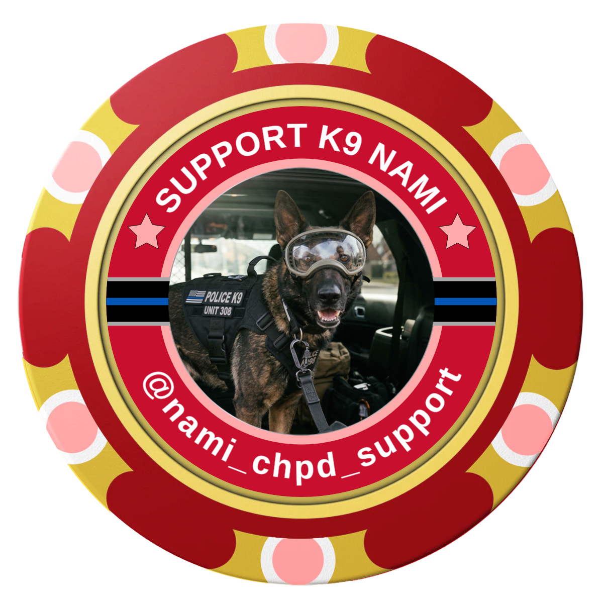 Police Department K9 #02 Clay Poker Chips - Red / Monte Carlo / 40mm - Front