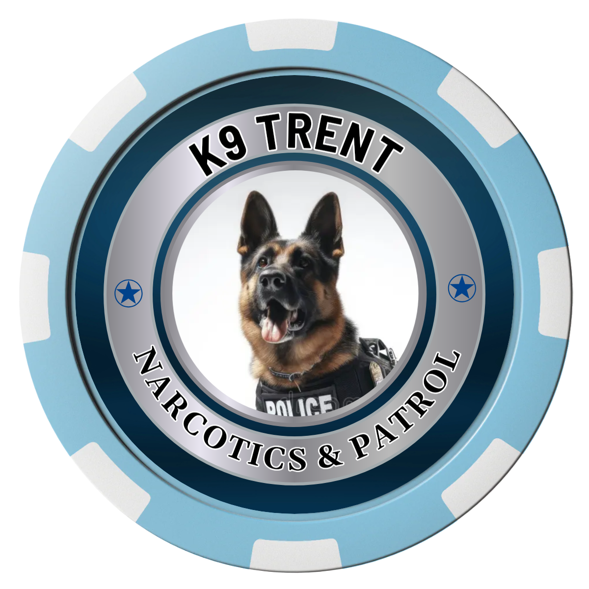 K-9 Trent Composite Poker Chips - Light Blue / 8 Spot - Front