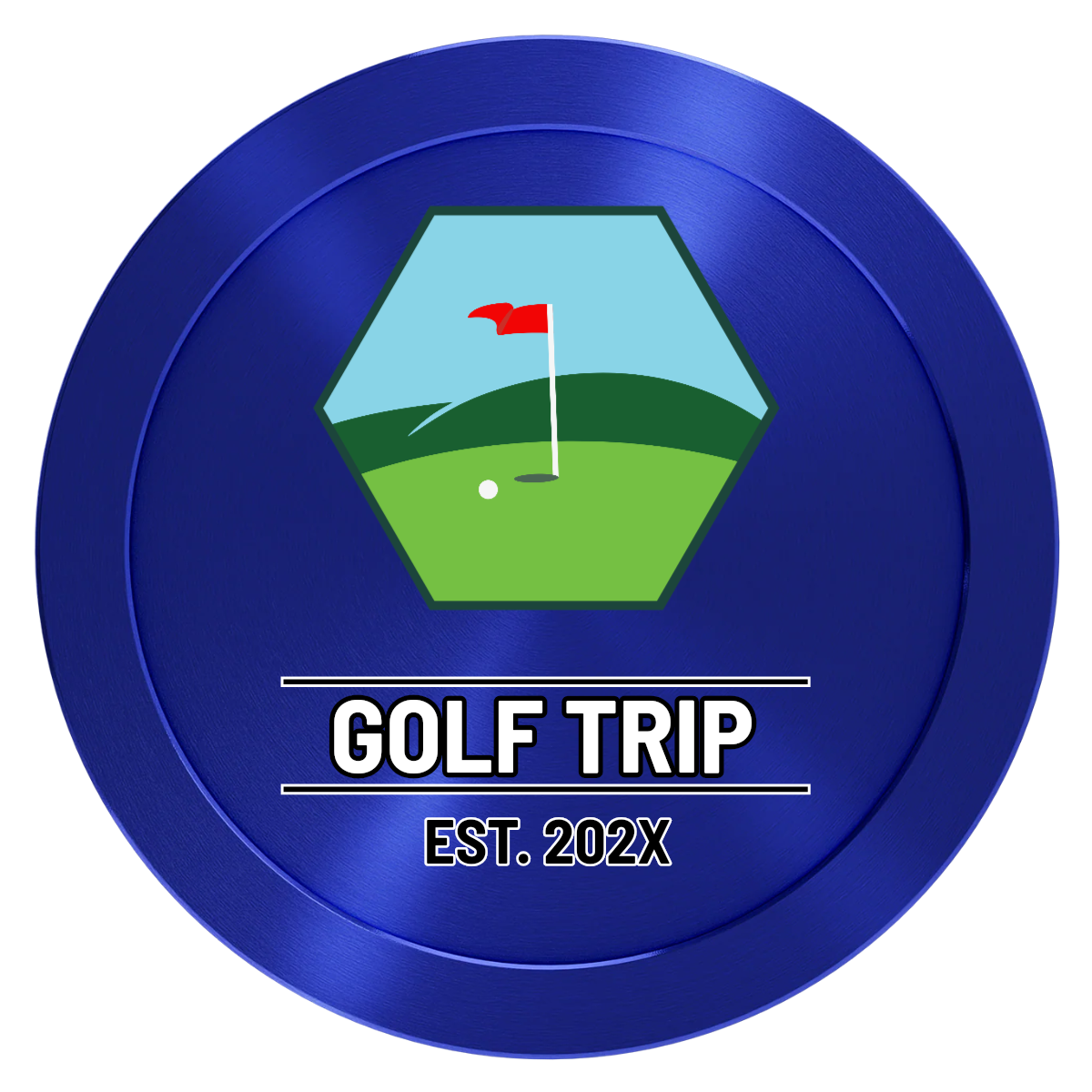 Golf Trip #001 Aluminum Poker Chips - Blue - Front
