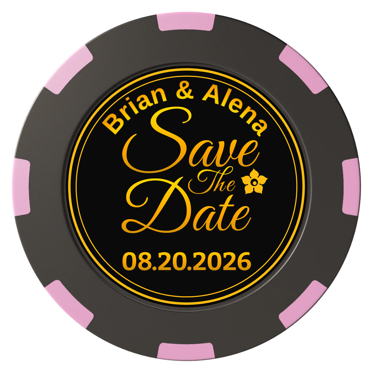 Save the Date Text Clay Poker Chips - Black / 8 Spot (2 Tone) / 40mm - Front