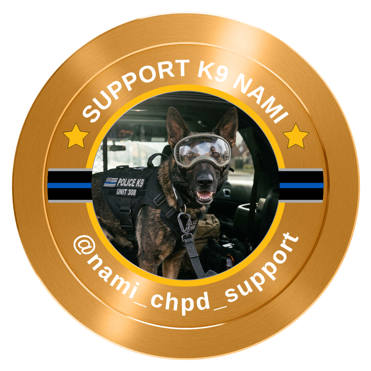 Police Department K9 #02 Aluminum Poker Chips - Gold - Front