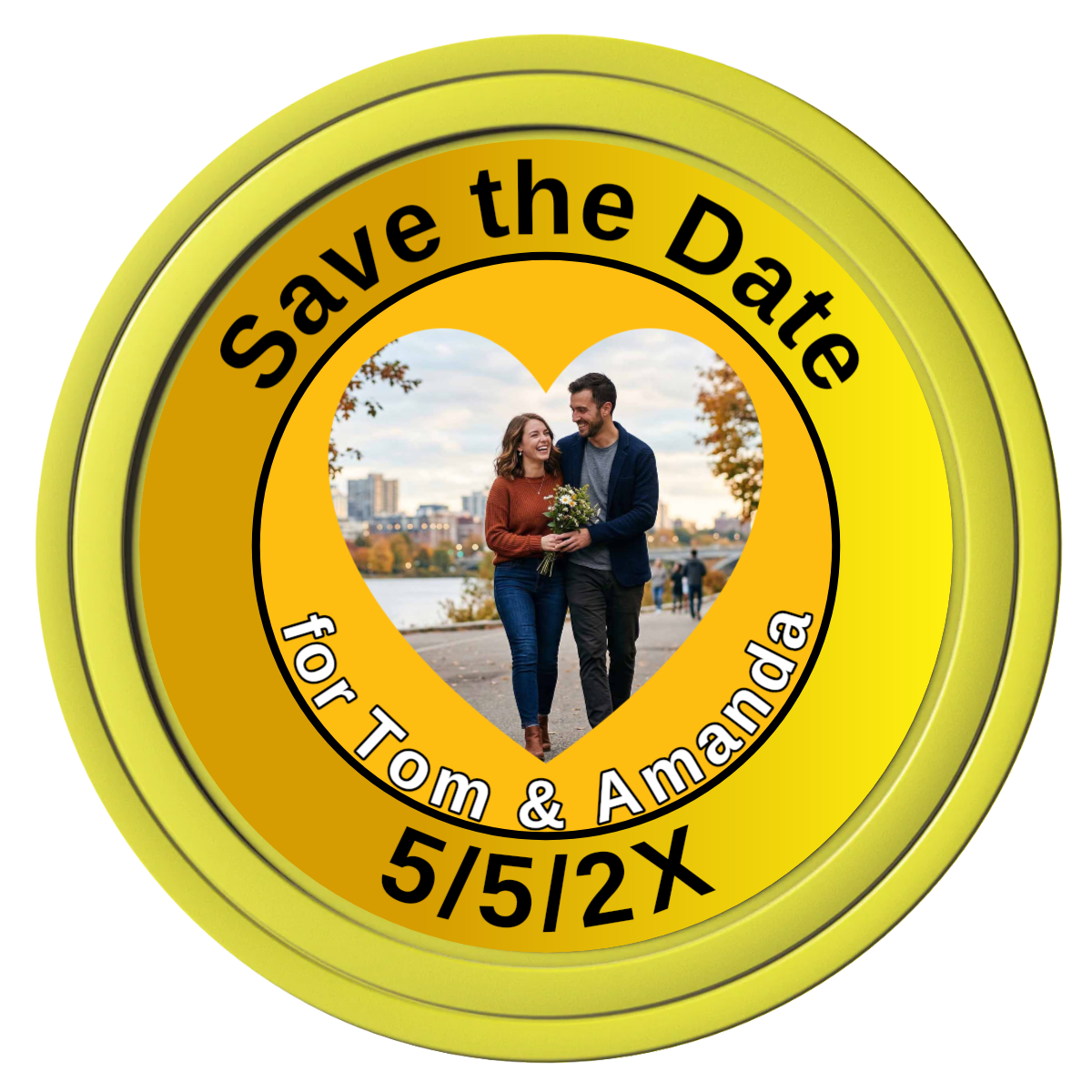 Save the Date #01 Composite Poker Chips - Yellow / Solid - Front