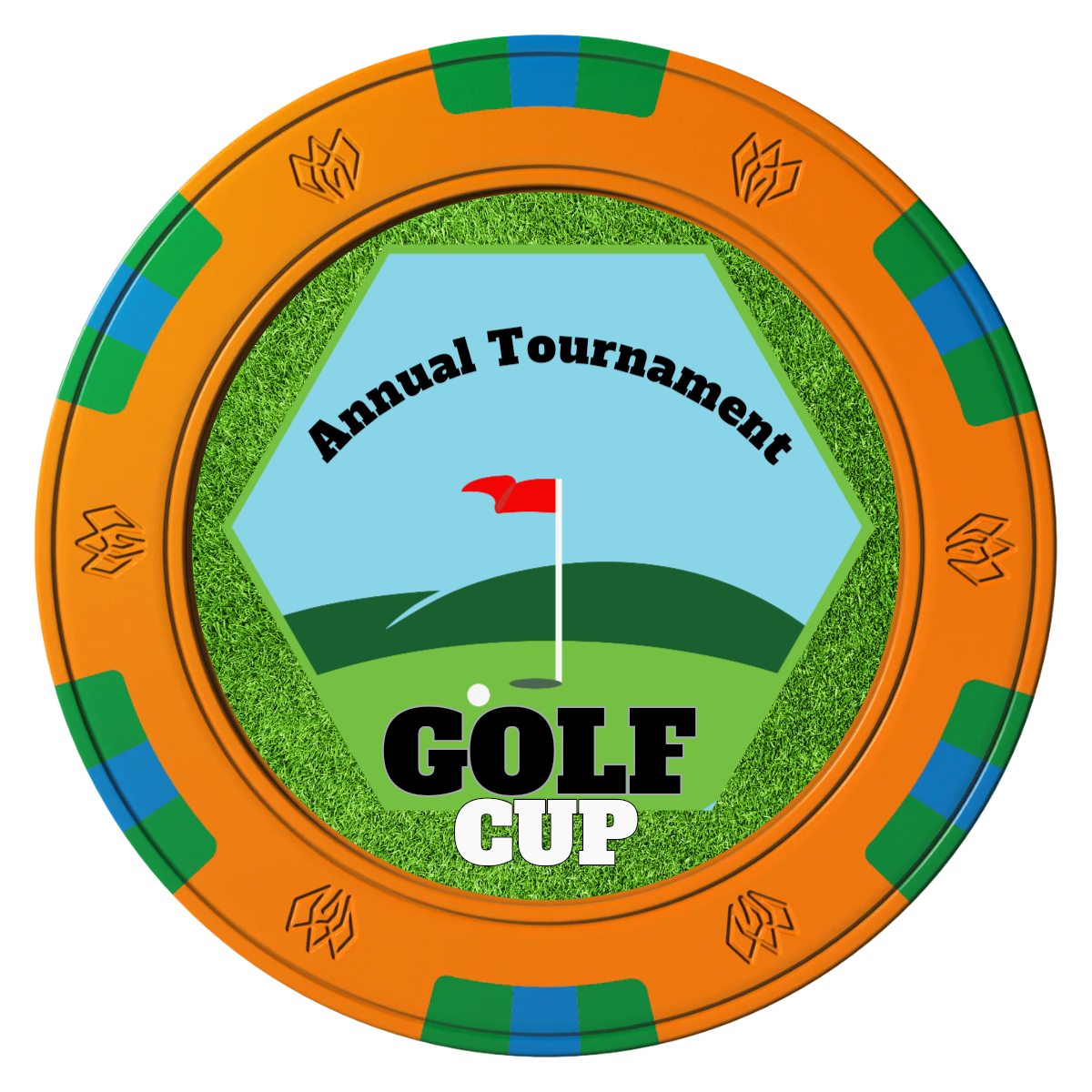 Golf Cup Clay Poker Chips - Orange / 6 Spot Gem / 43mm - Front