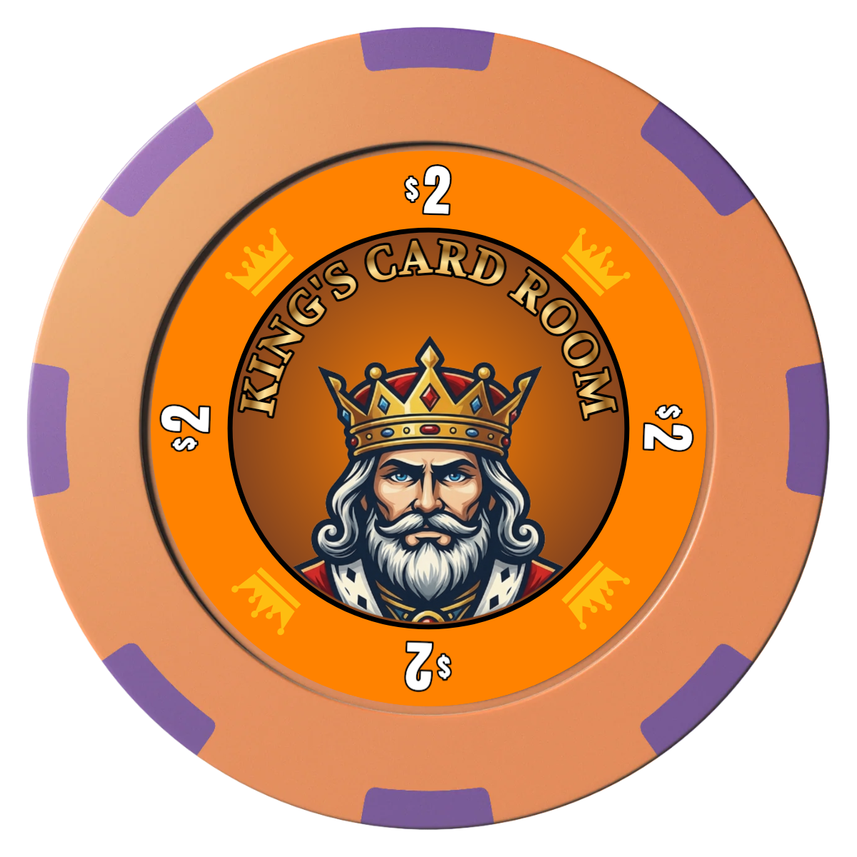 Kings Clay Poker Chips - Orange / 8 Spot (2 Tone) / 40mm - Front