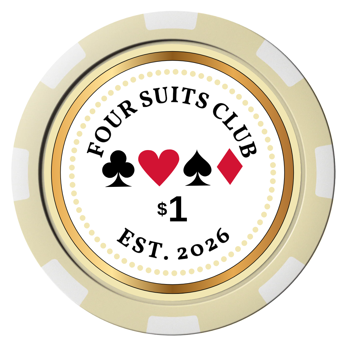 Fours Suits Club Magnetic Composite Poker Chips - Ivory / 8 Spot - Front