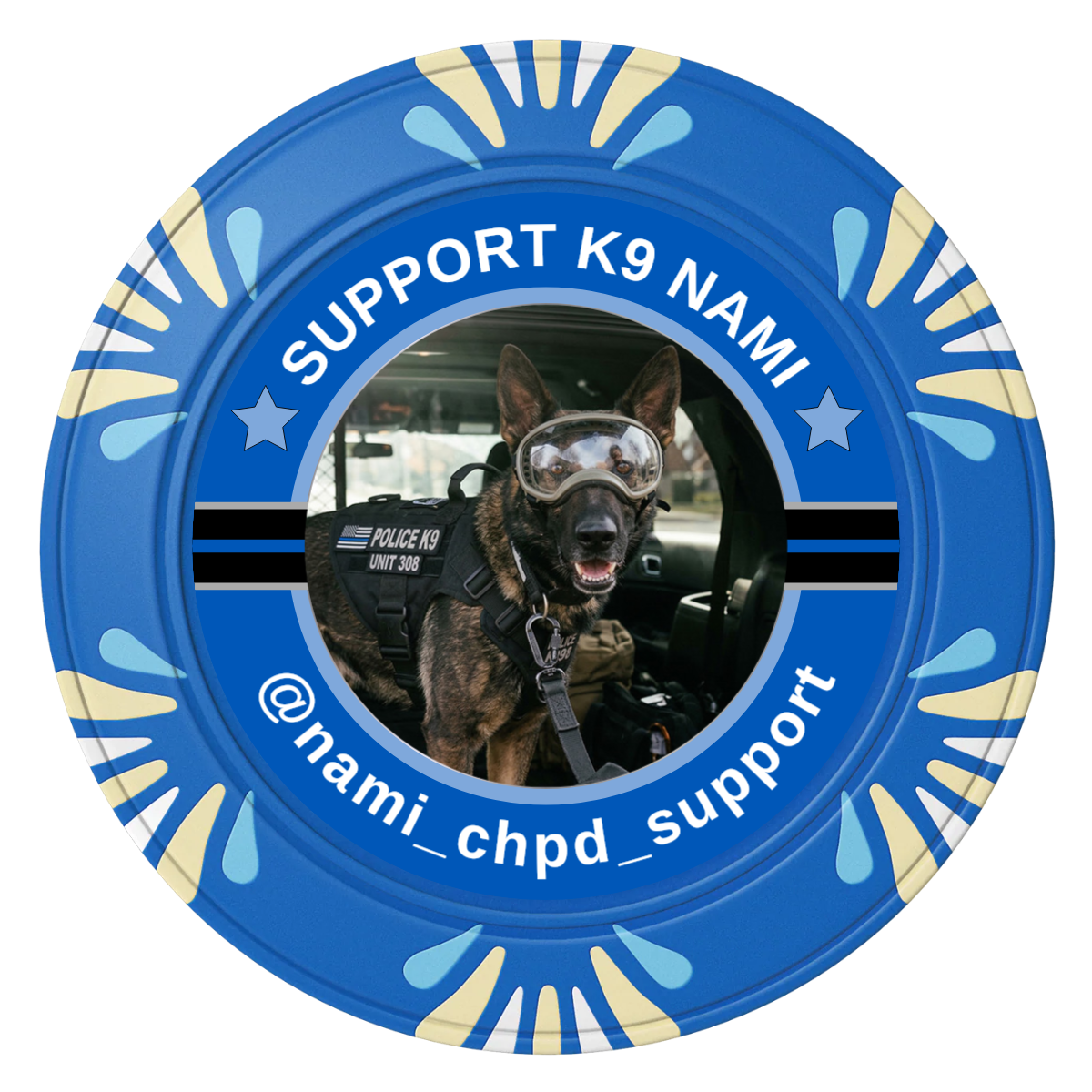 Police Department K9 #02 Clay Poker Chips - Blue / Macau / 40mm - Front