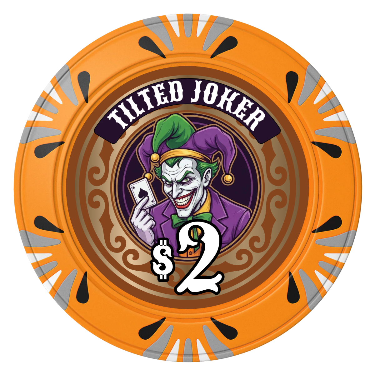 Tilted Joker Clay Poker Chips - Orange / Macau / 40mm - Front