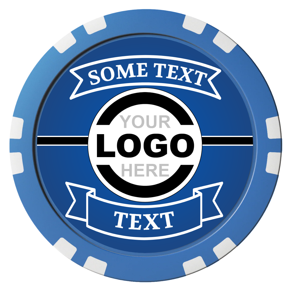 Double Banner Composite Poker Chips - Blue / Double Stripe - Front