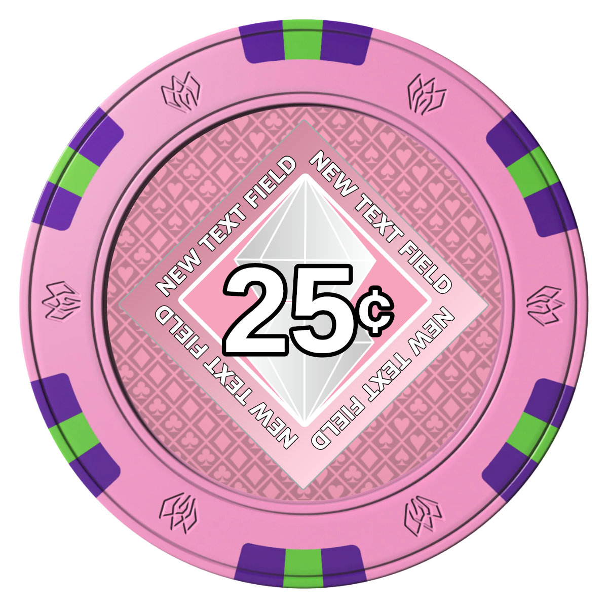 Diamond in the Rough Clay Poker Chips - Pink / 6 Spot Gem / 40mm - Front