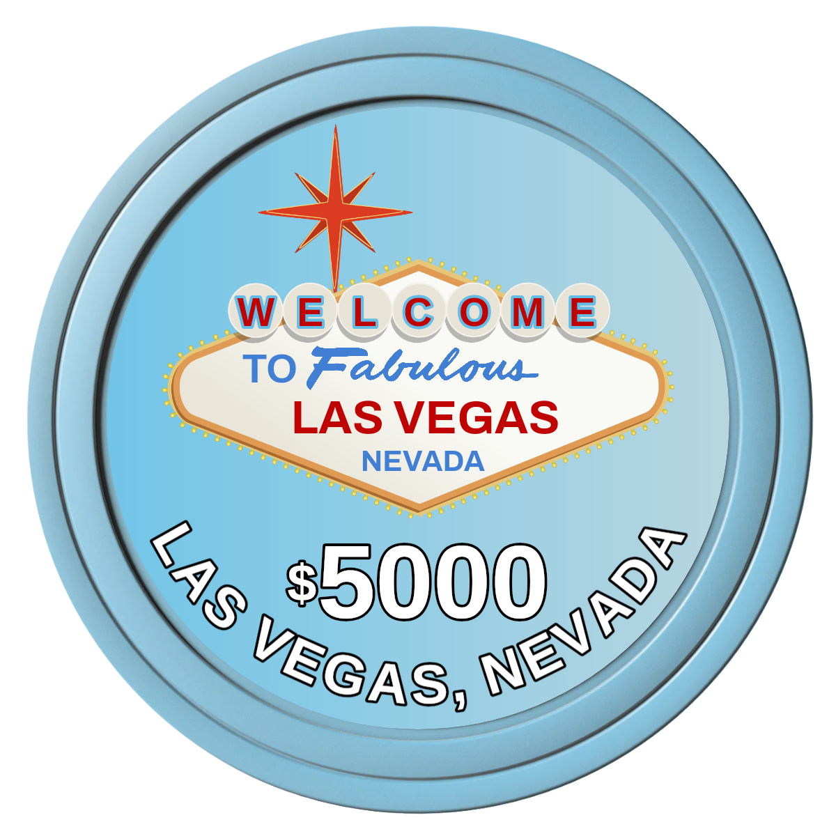 Vegas Sign Composite Poker Chips - Light Blue / Solid - Front