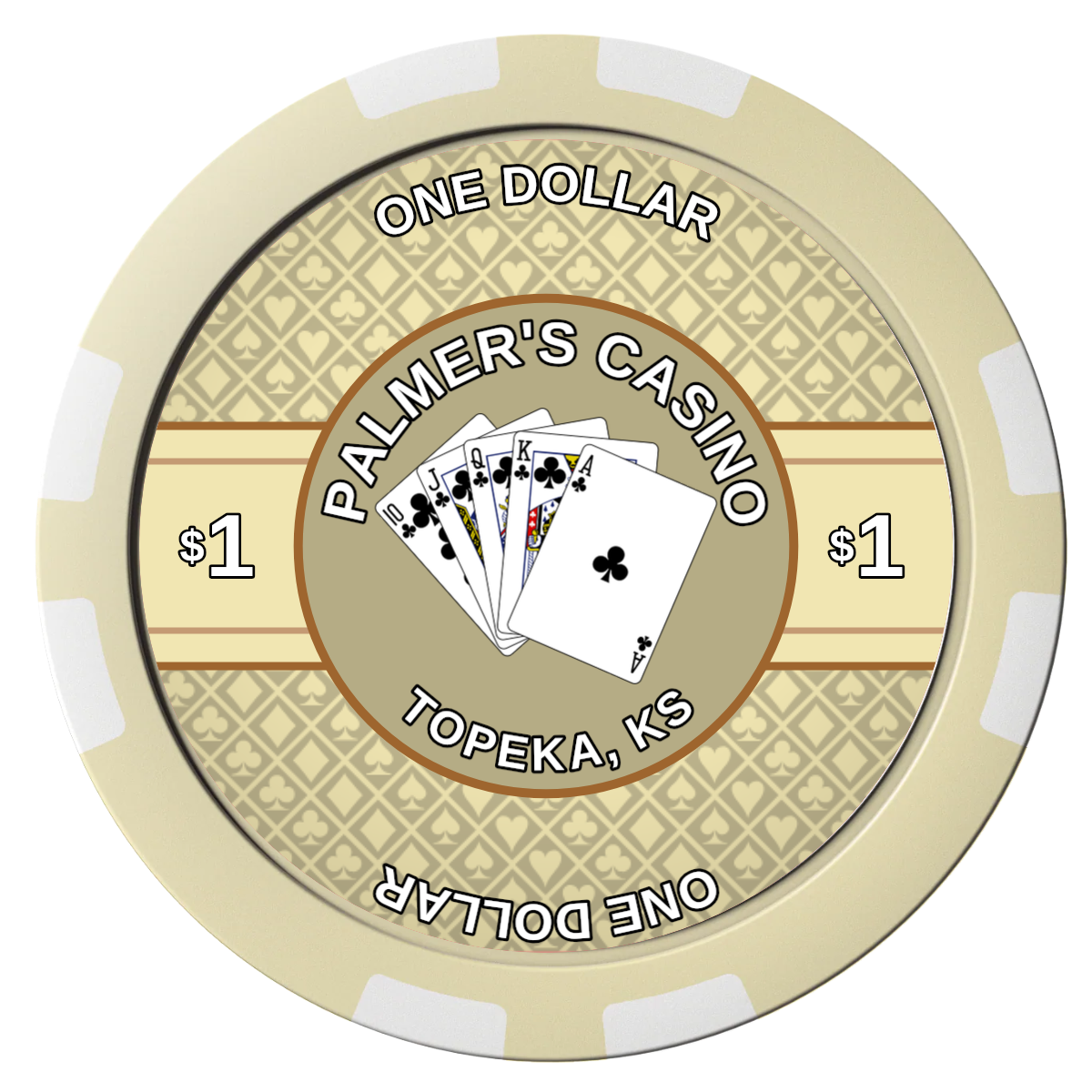 Palmer's Casino Composite Poker Chips - Ivory / 8 Stripe - Front