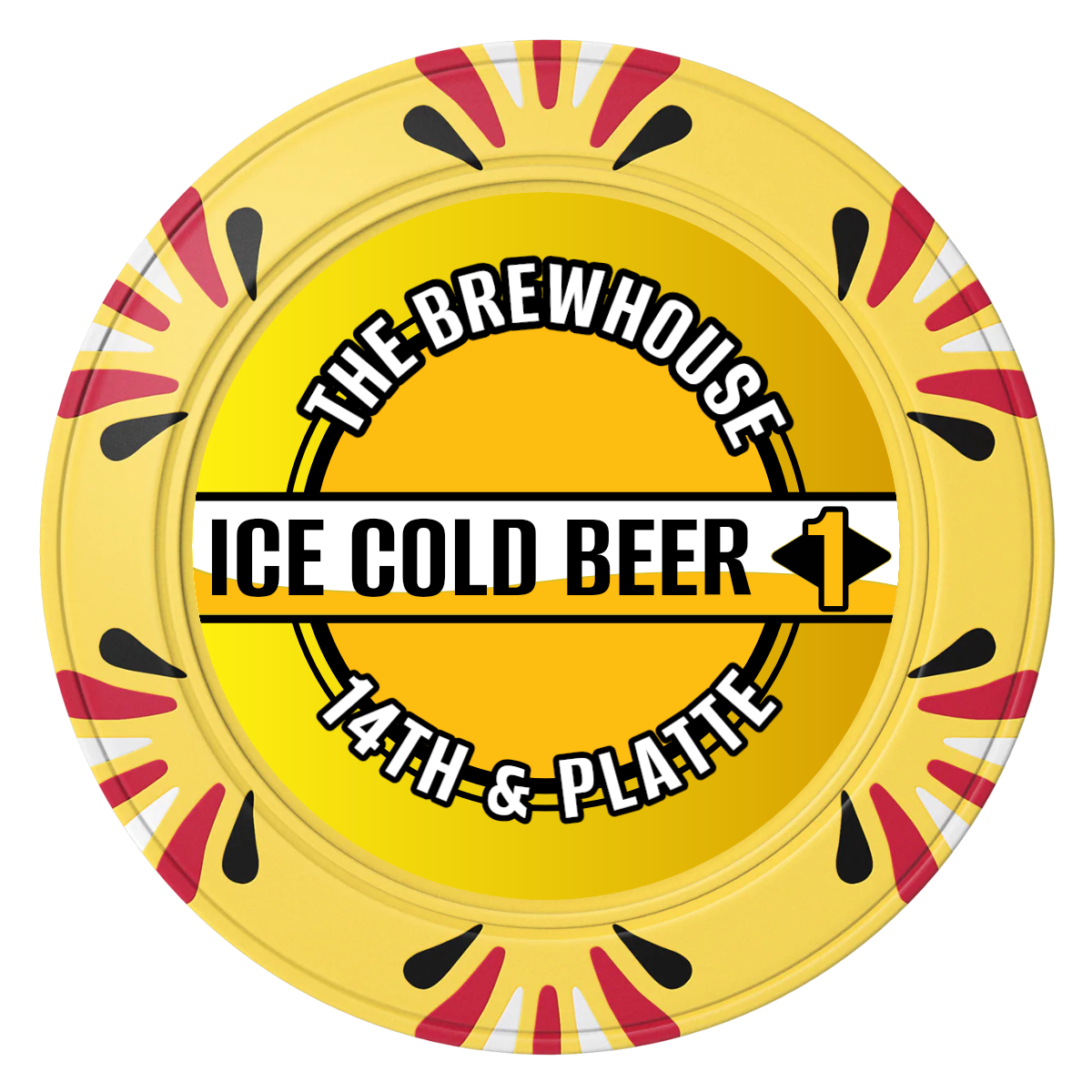 Ice Cold Beer Drink Token Clay Poker Chips - Yellow / Macau / 40mm - Front
