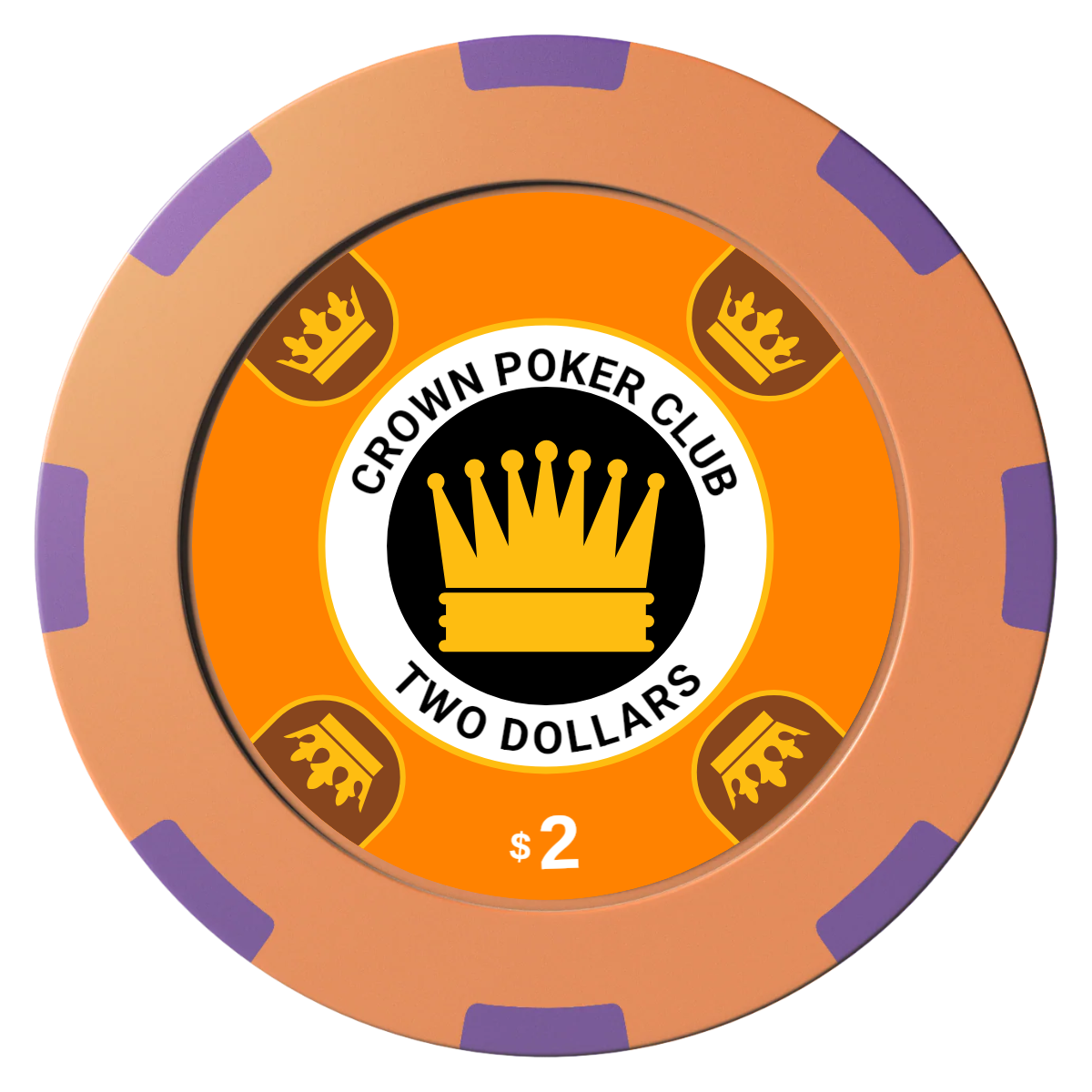 Crown Card Room Clay Poker Chips - Orange / 8 Spot (2 Tone) / 40mm - Front