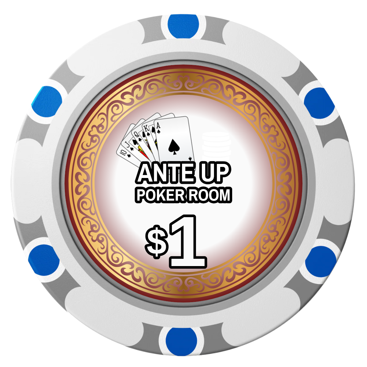 Ante Up Poker Room Clay Poker Chips - White / Monte Carlo / 40mm - Front