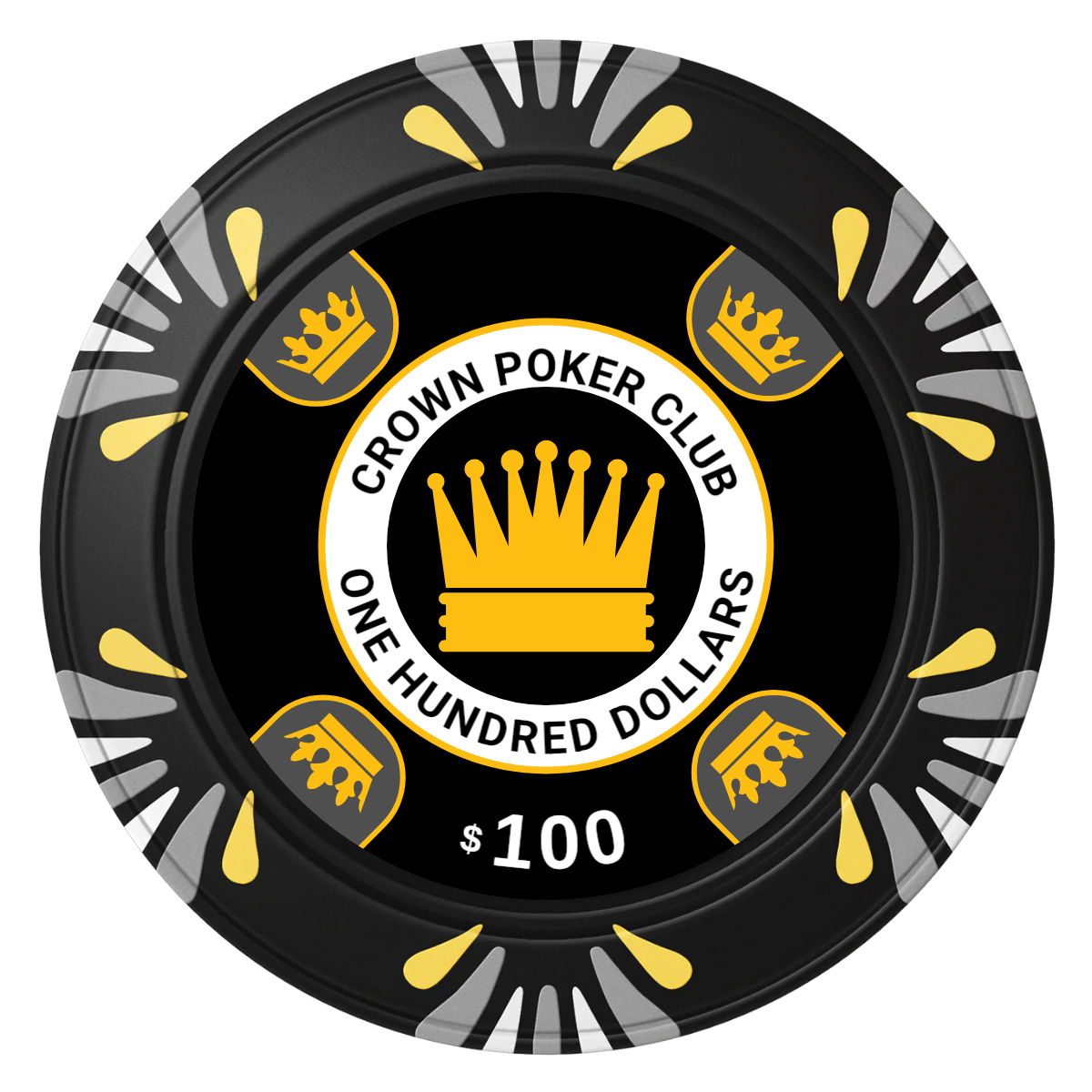 Crown Card Room Clay Poker Chips - Black / Macau / 40mm - Front