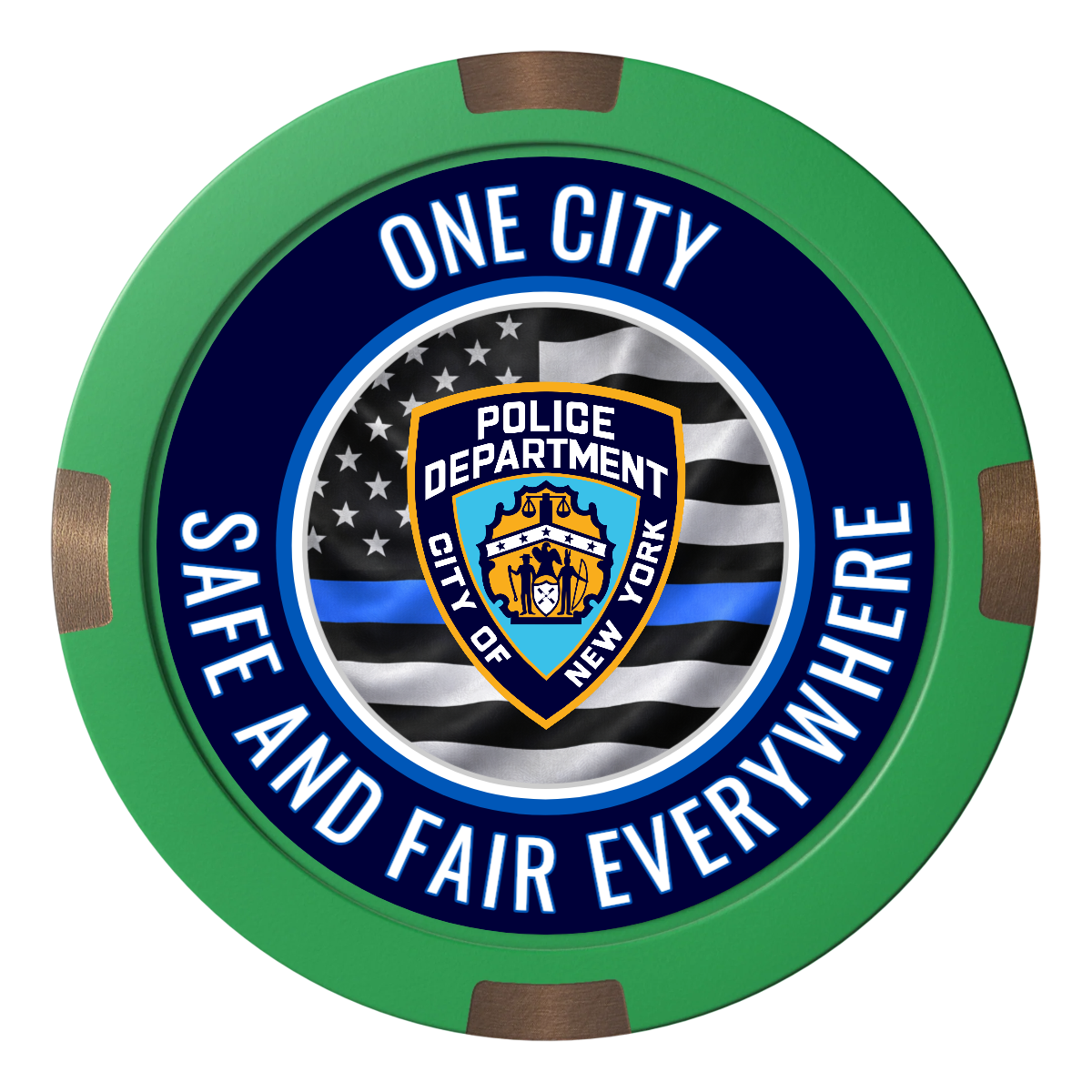 NYPD Safe and Fair Composite & Metal Hybrid Poker Chips - Green - Back