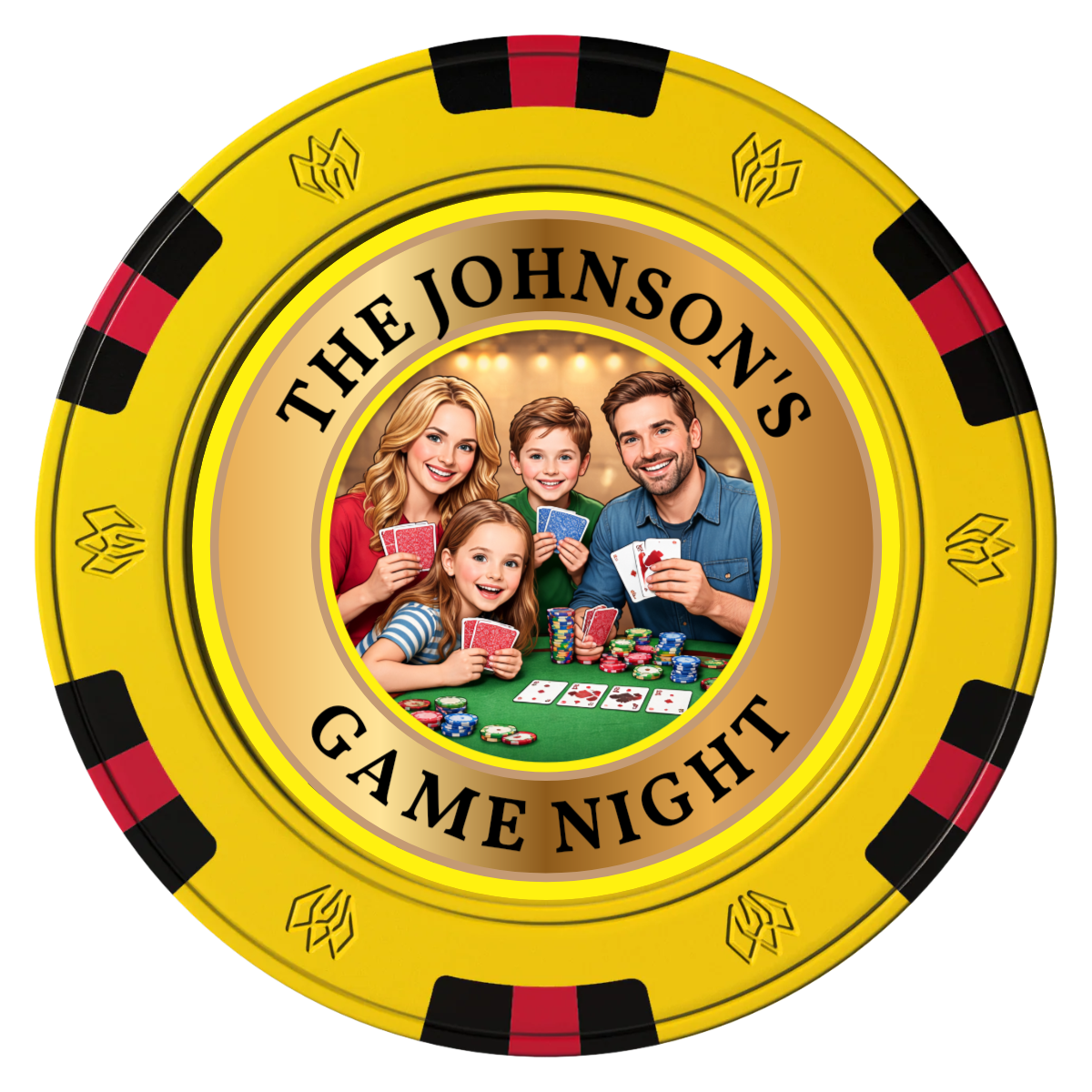 Family Game Night Clay Poker Chips - Yellow / 6 Spot Gem / 43mm - Front