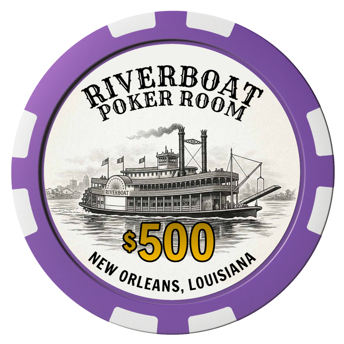 Riverboat Poker Room Composite Poker Chips - Purple / 8 Stripe - Front