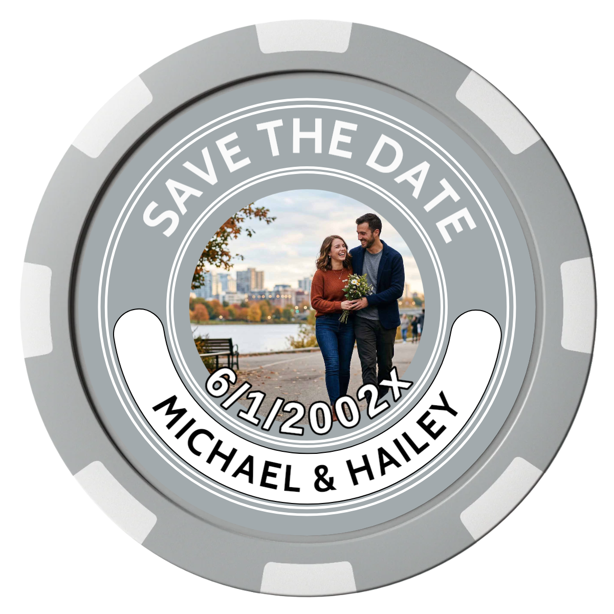 Save the Date Photo QR Code Composite Poker Chips - Gray / 8 Spot - Front
