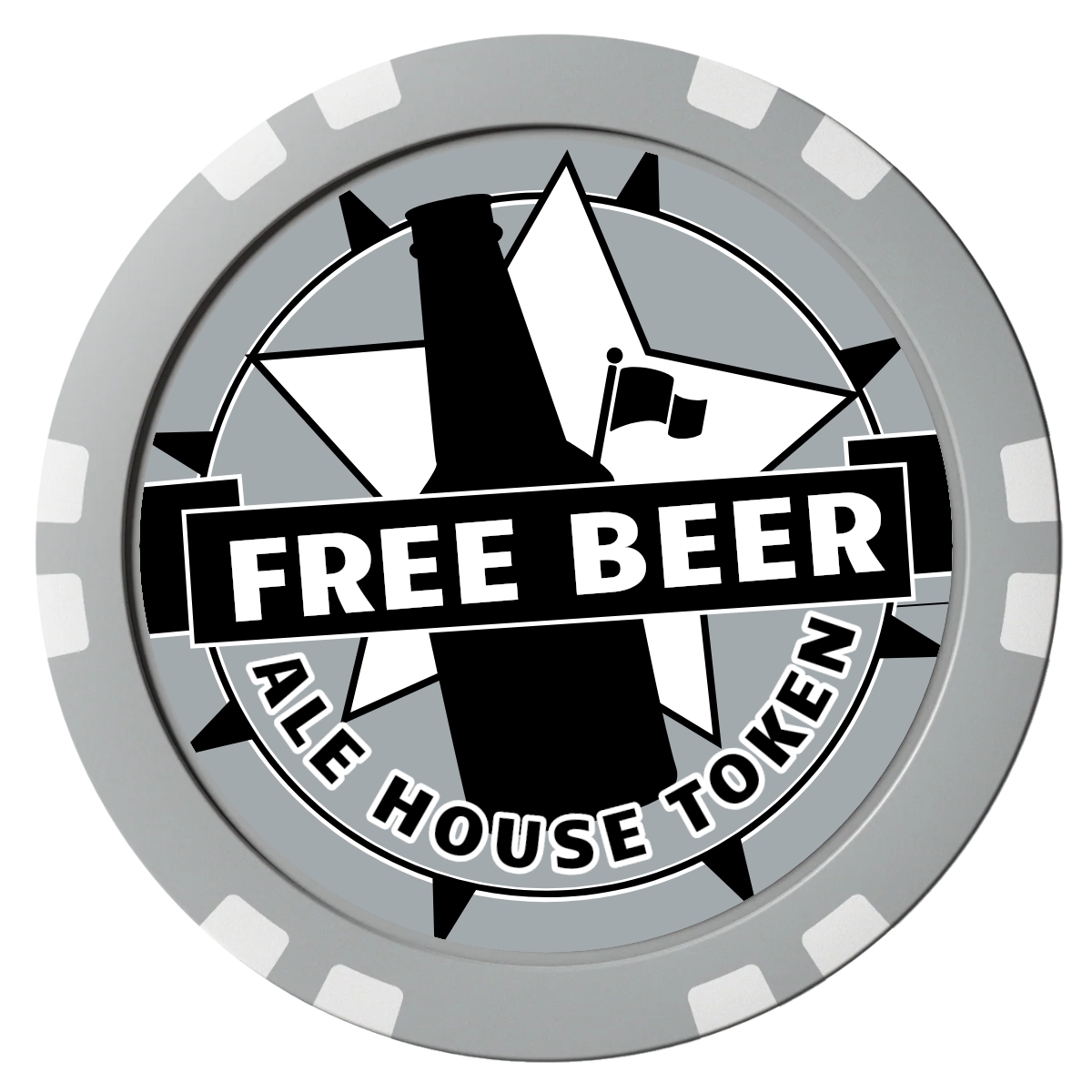 Free Beer Drink Composite Poker Chips - Gray / Double Stripe - Front