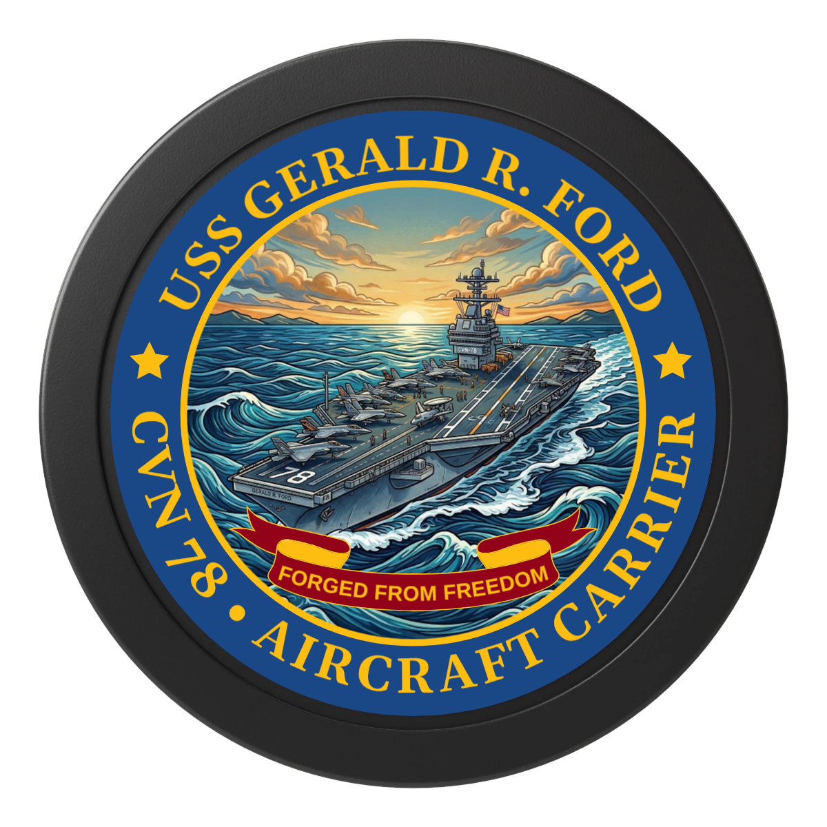 Navy USS Gerald Ford 2" Oversized Poker Chips - Black - Front