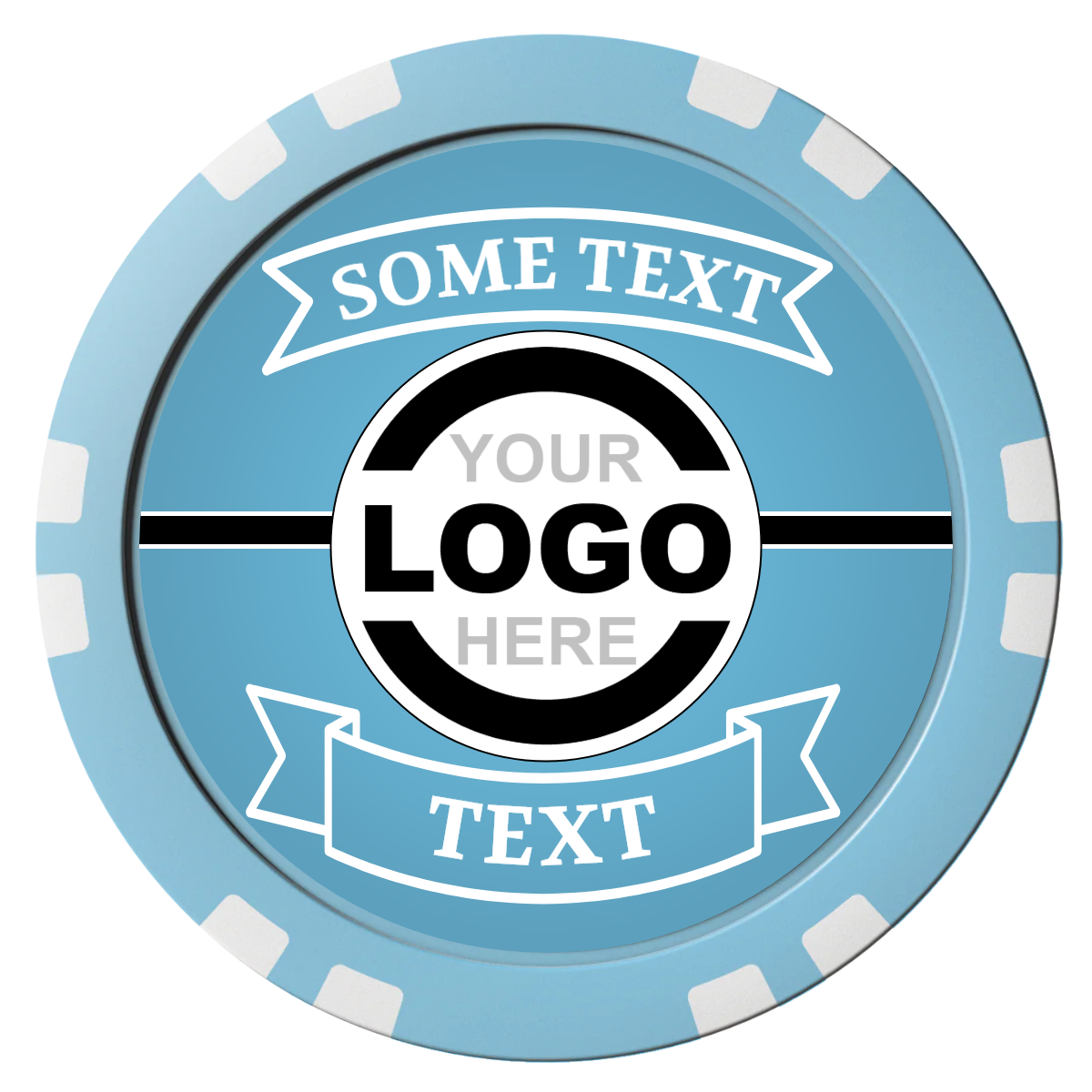 Double Banner Composite Poker Chips - Light Blue / Double Stripe - Front