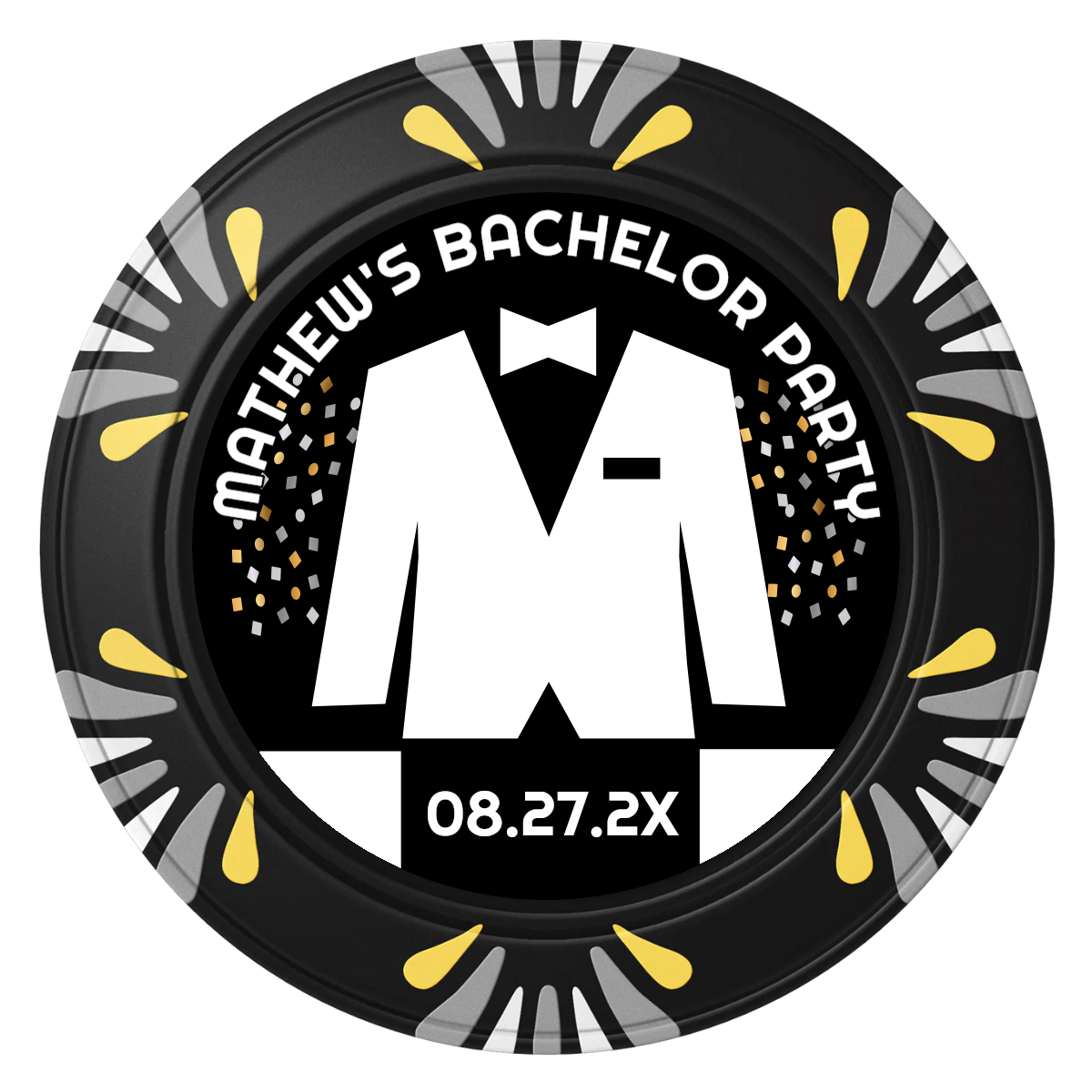 Bachelor No More Bowtie Clay Poker Chips - Black / Macau / 40mm - Front