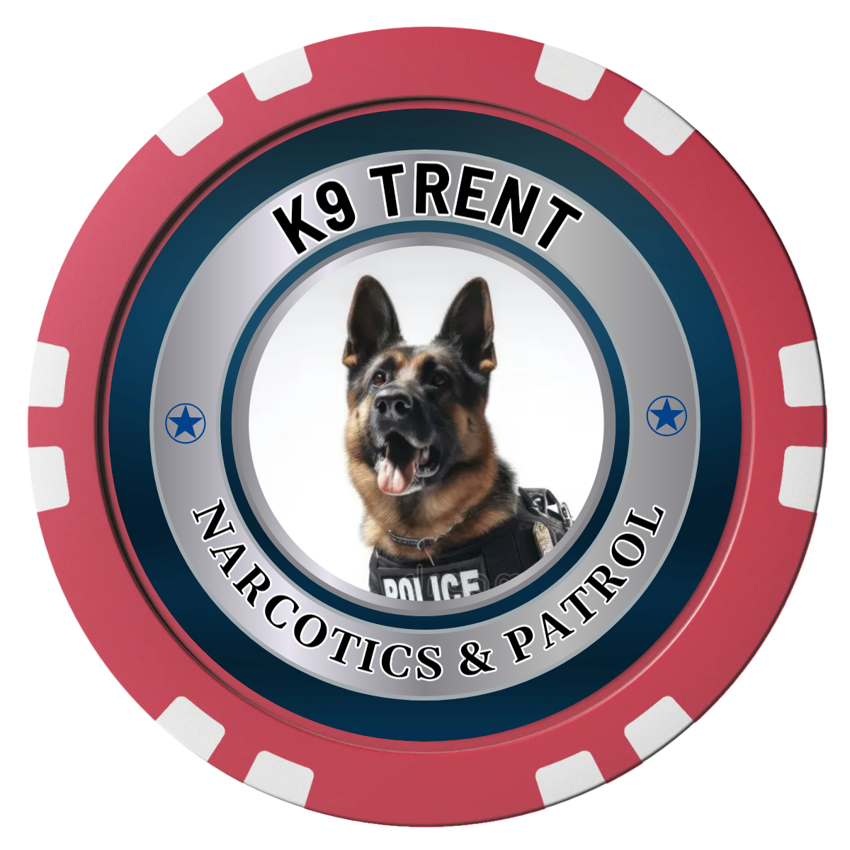 K-9 Trent Composite Poker Chips - Red / Double Stripe - Front