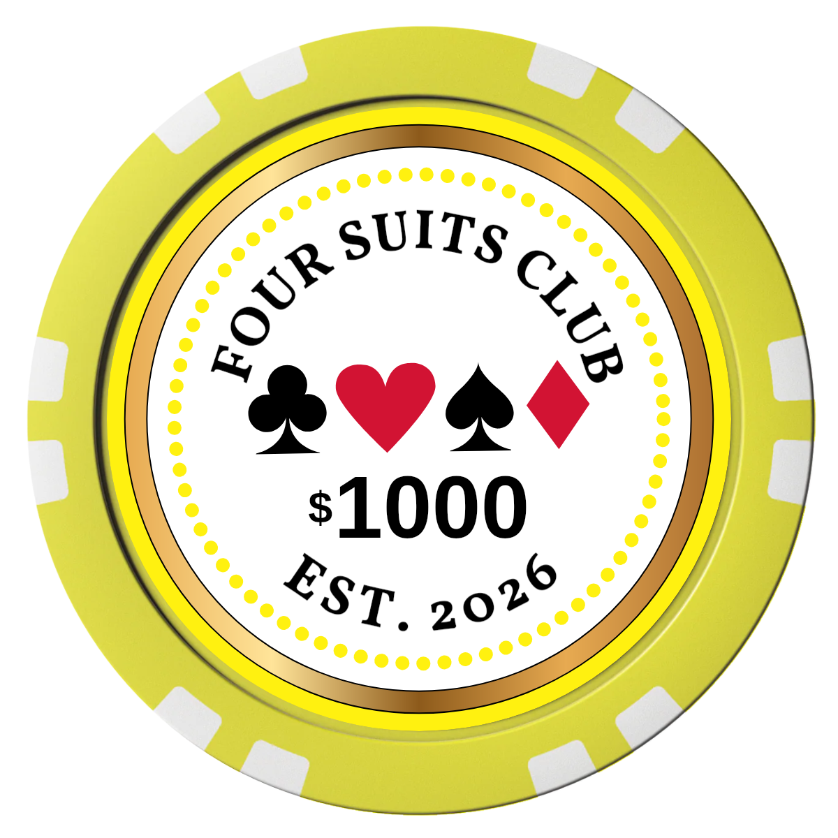 Fours Suits Club Composite Poker Chips - Yellow / Double Stripe - Front