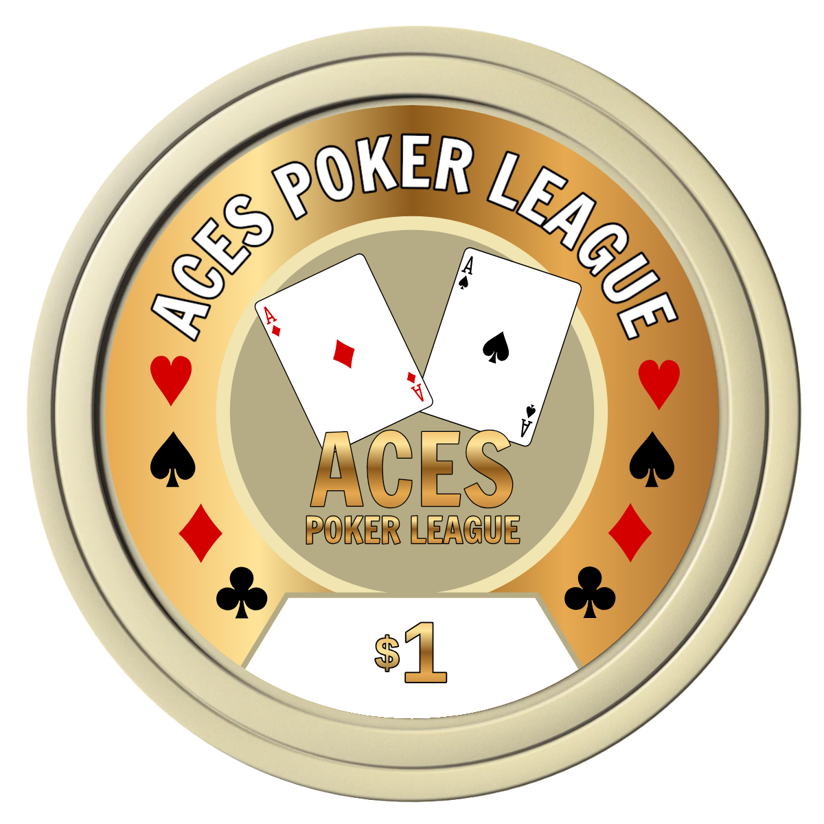 Aces Poker League Composite Poker Chips - Ivory / Solid - Front
