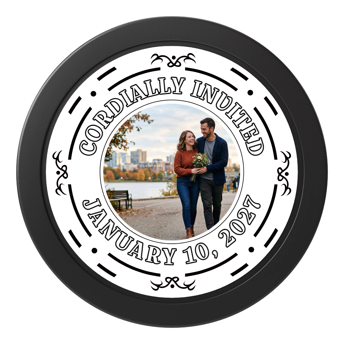 Save the Date Element 2" Oversized Poker Chips - Black - Front