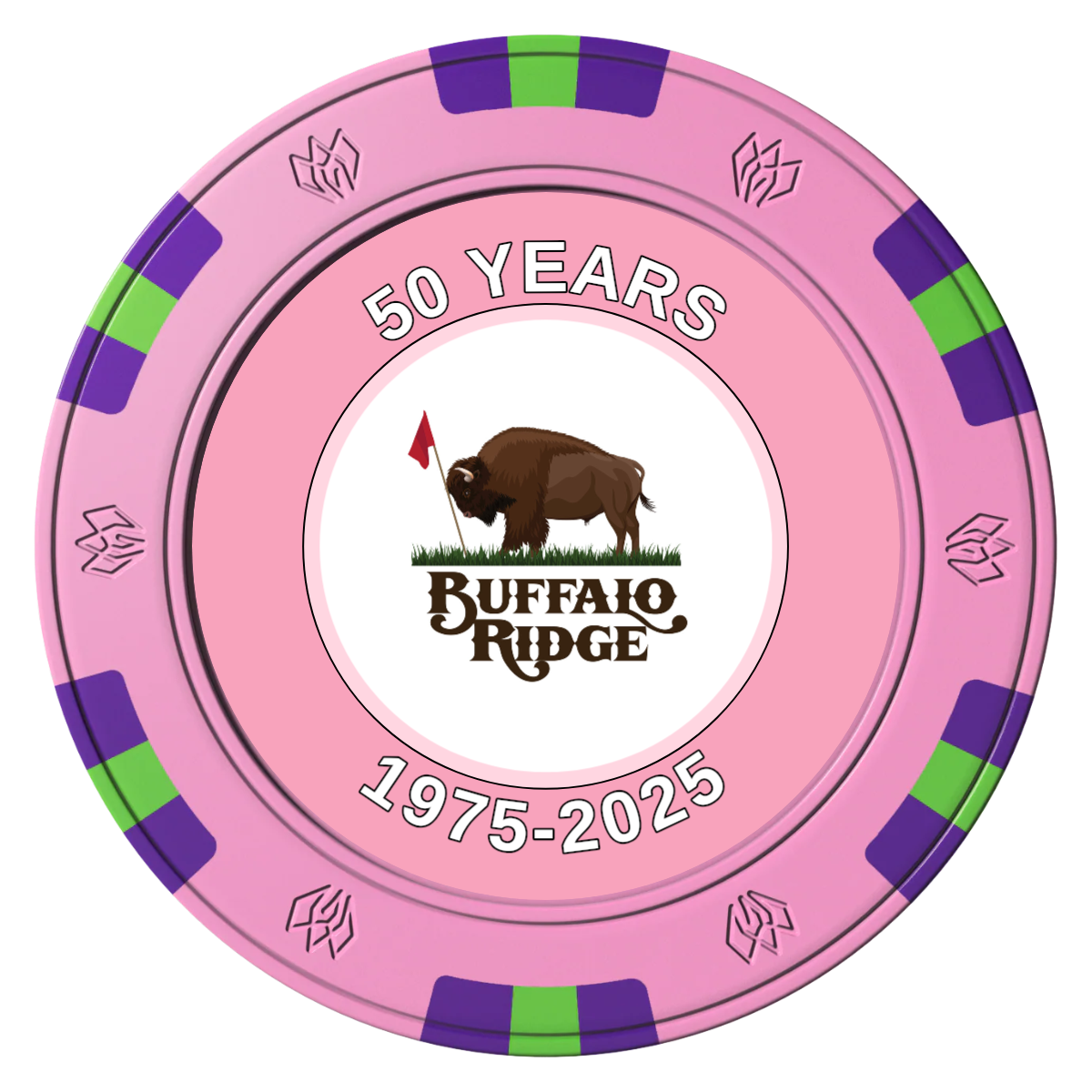 Branded Golf Pro Shop Clay Poker Chips - Pink / 6 Spot Gem / 40mm - Front