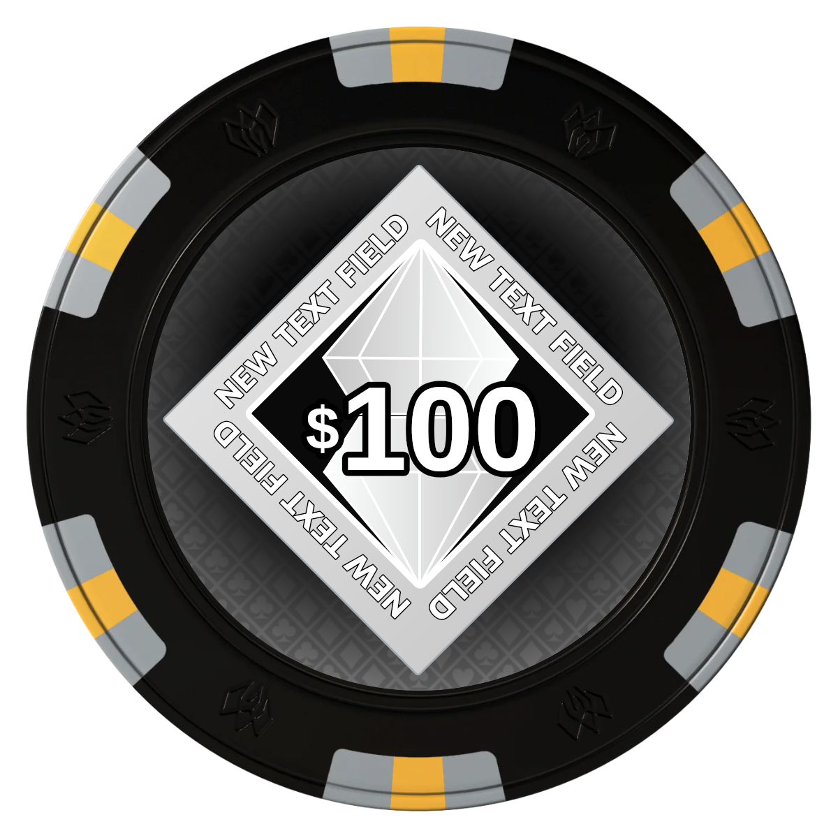 Diamond in the Rough Clay Poker Chips - Black / 6 Spot Gem / 40mm - Front