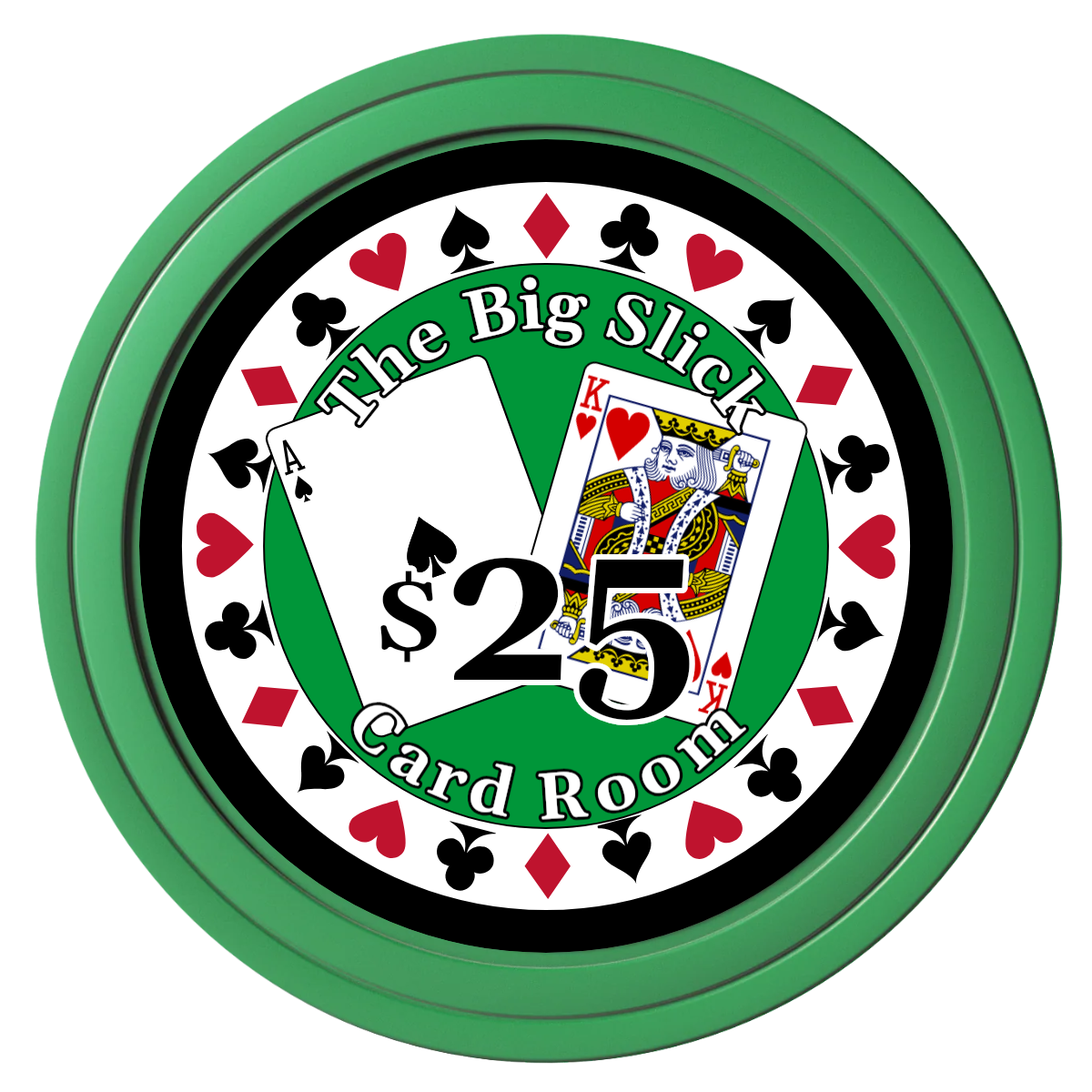 AK Big Slick Composite Poker Chips - Green / Solid - Front