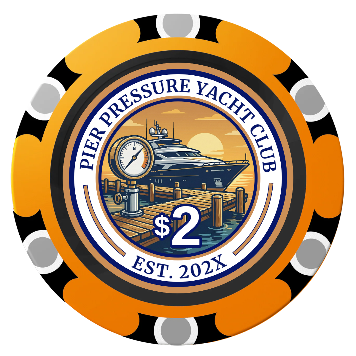 Anchor Down Card Room Clay Poker Chips - Orange / Monte Carlo / 40mm - Front