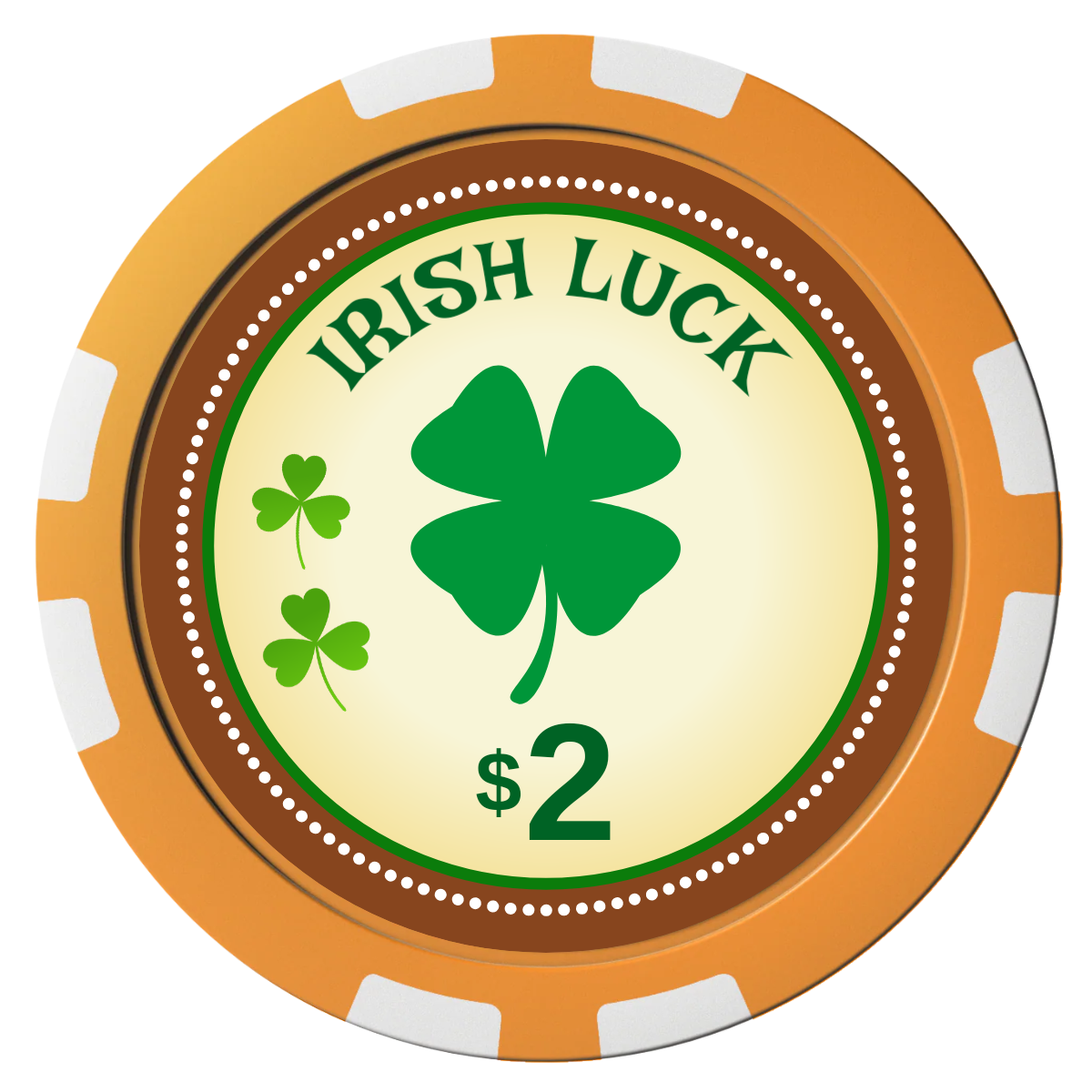 Irish Luck Composite Poker Chips - Orange / 8 Stripe - Front