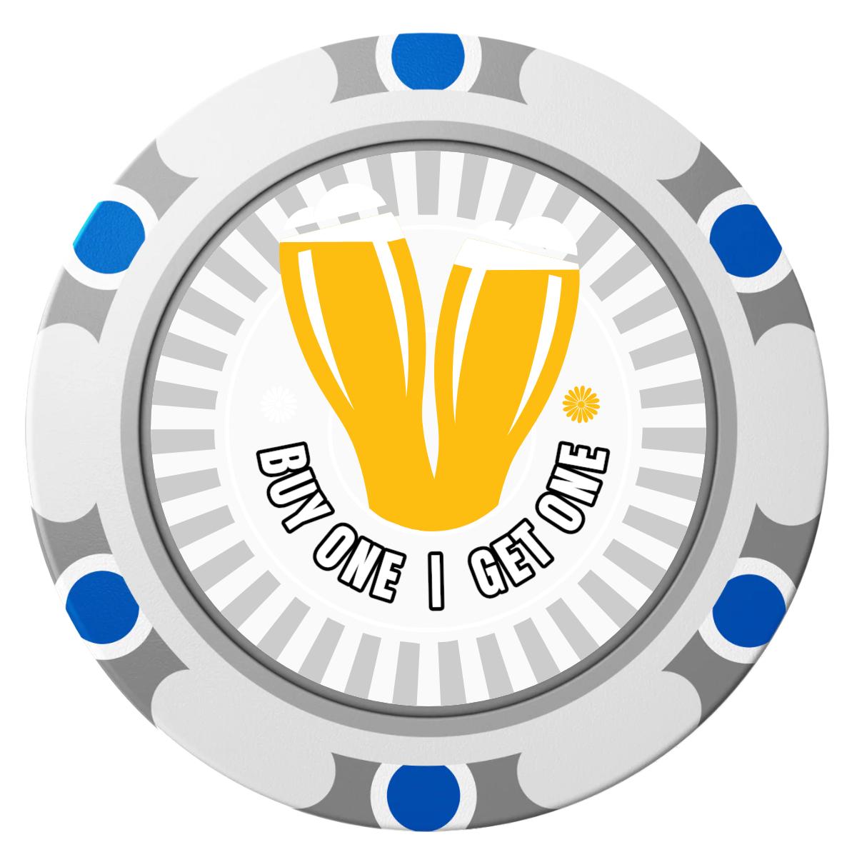 Double Pint Clay Poker Chips - White / Monte Carlo / 40mm - Front