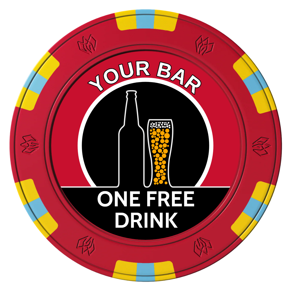 Beer and Glass Clay Poker Chips - Red / 6 Spot Gem / 43mm - Front