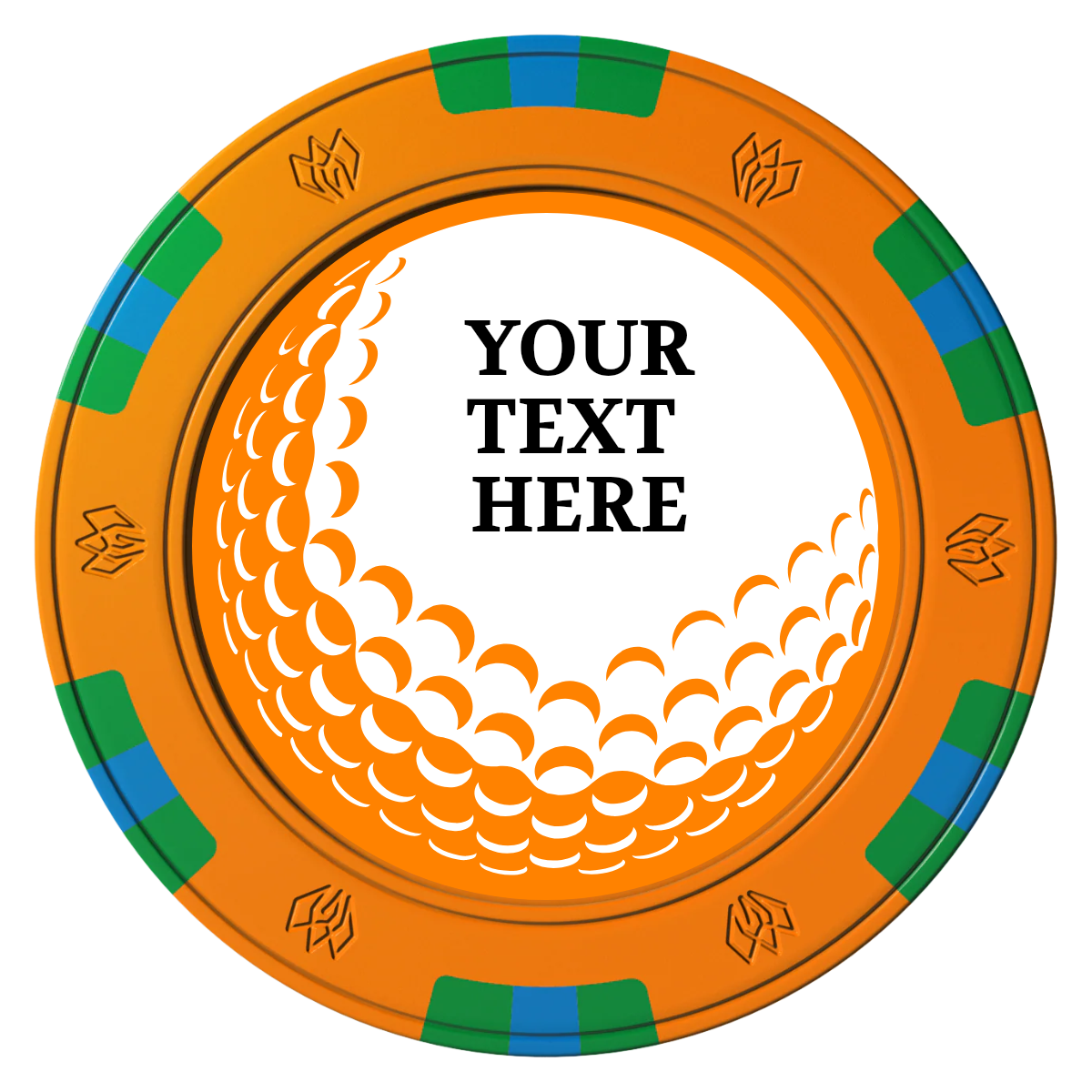 Hole In One Clay Poker Chips - Orange / 6 Spot Gem / 40mm - Front