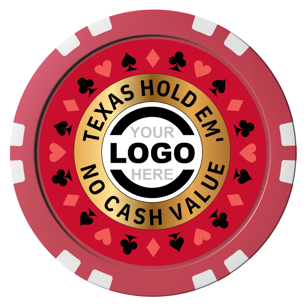 Texas Hold Em' Composite Poker Chips - Red / Double Stripe - Front