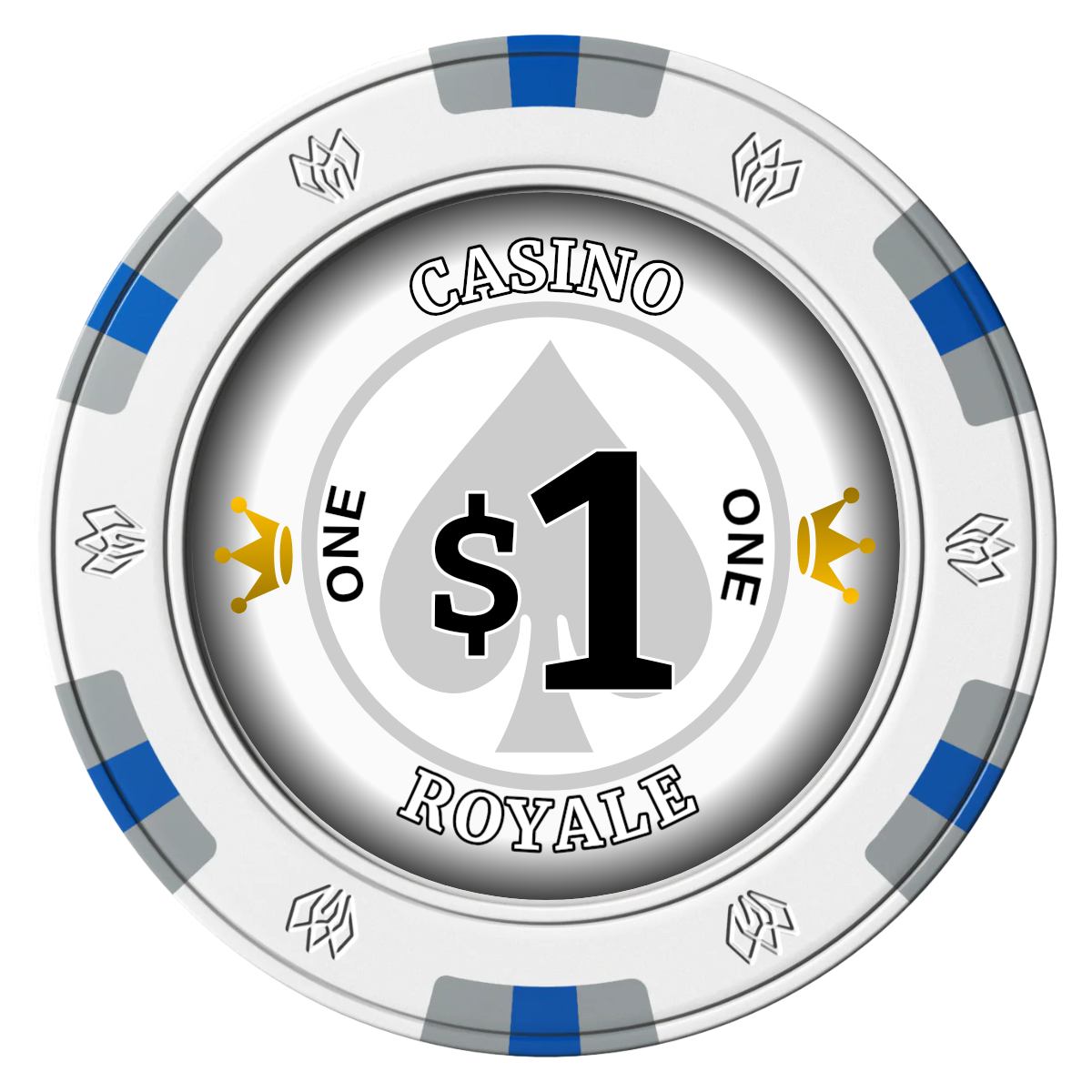 Casino Royale Clay Poker Chips - White / 6 Spot Gem / 43mm - Front