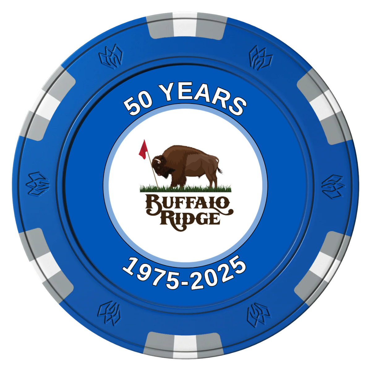 Branded Golf Pro Shop Clay Poker Chips - Blue / 6 Spot Gem / 43mm - Front